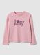 T-shirt rosa em algod&atilde;o org&acirc;nico com estampado frontal para menina, corte regular_0