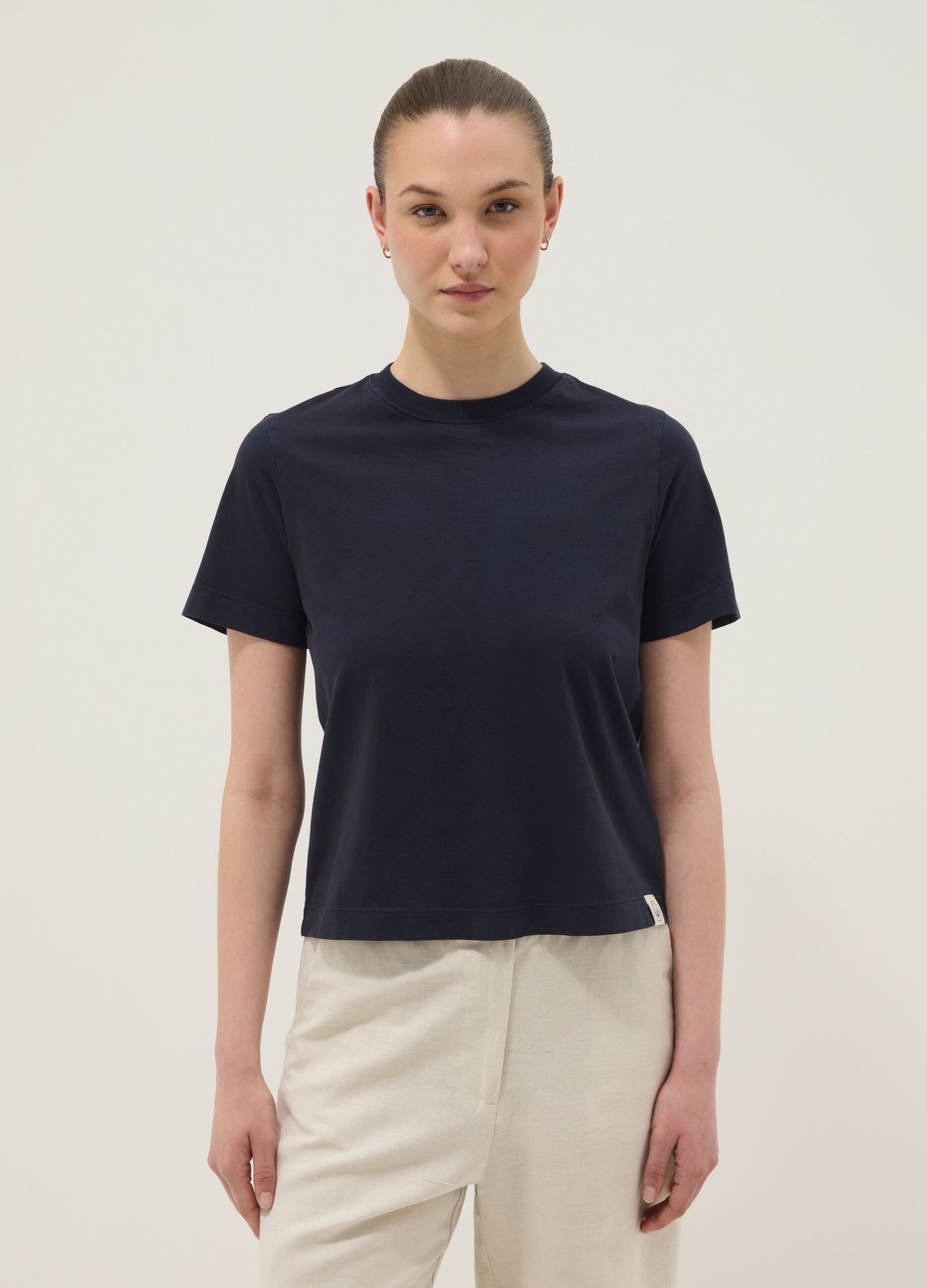 Blaues Kurzarm-T-Shirt aus reiner Baumwolle in Regular Fit