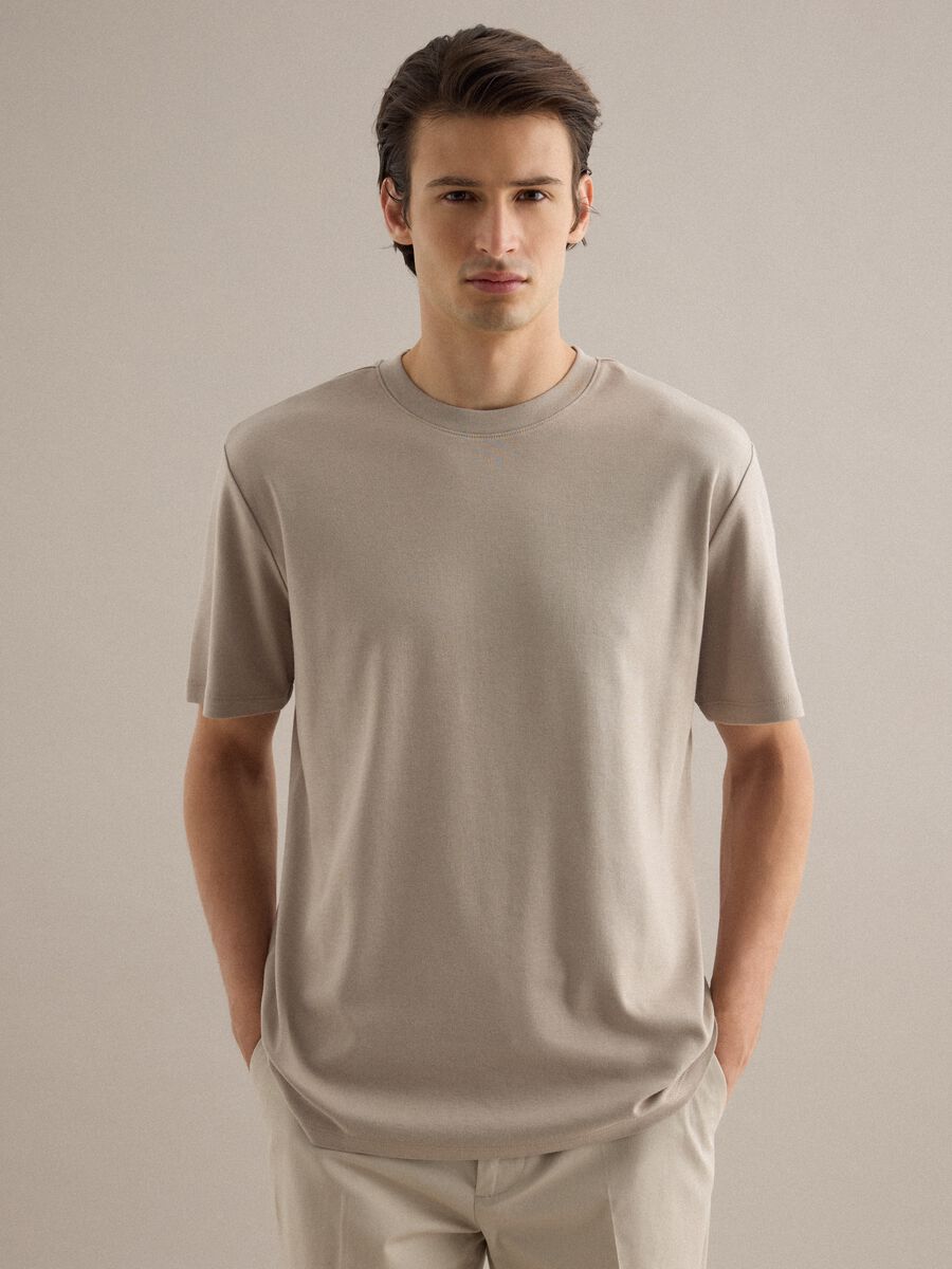Beige Pure Cotton Crew Neck T-Shirt Regular Fit_3