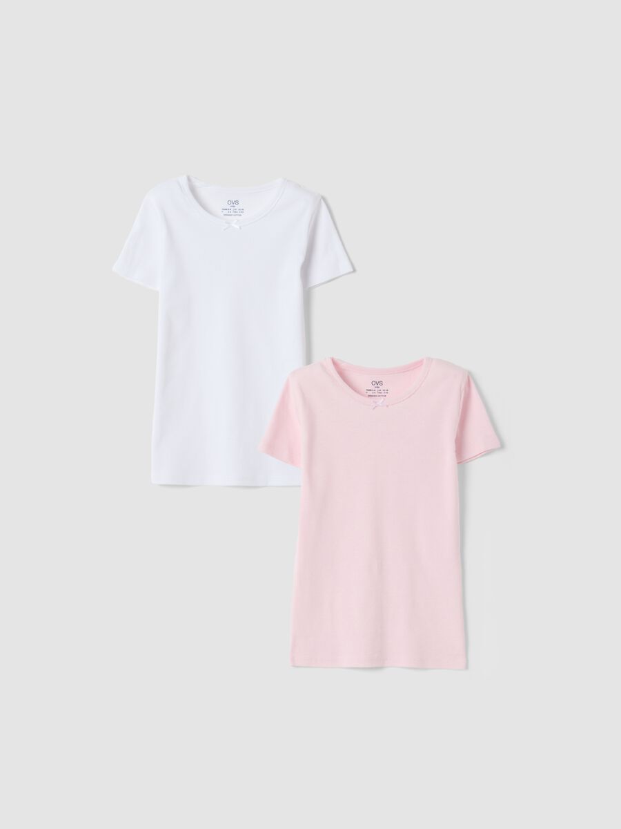 Bipack t-shirt rosa e bianco in puro cotone organico girocollo_0