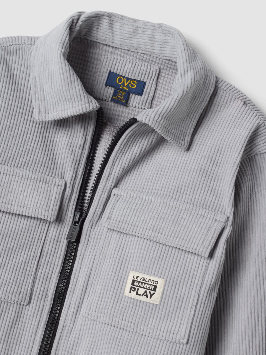 Camicia grigia a coste con zip e colletto classico over fit_2