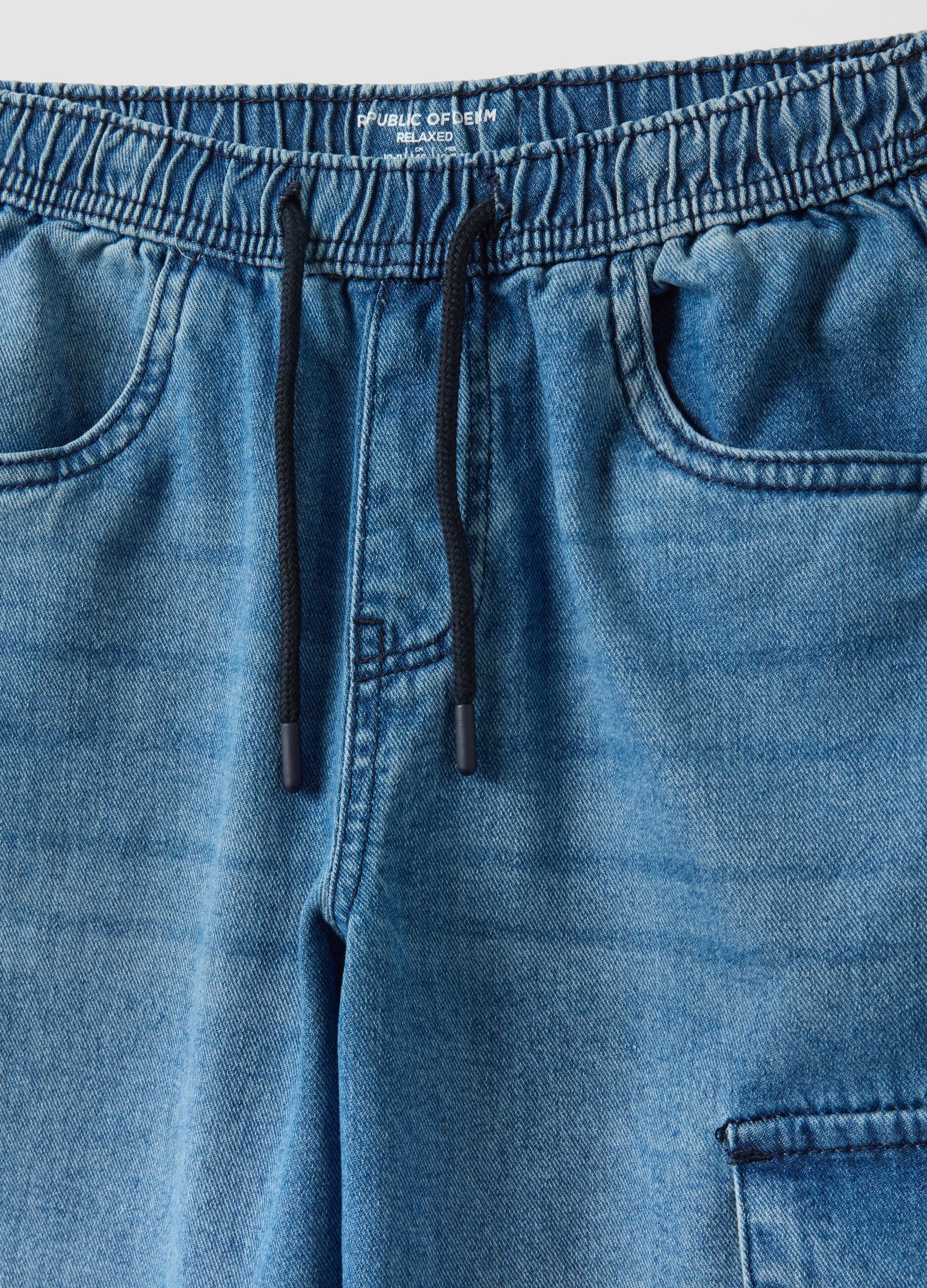 Jog denim azzurri in puro cotone con vita elasticizzata relaxed fit