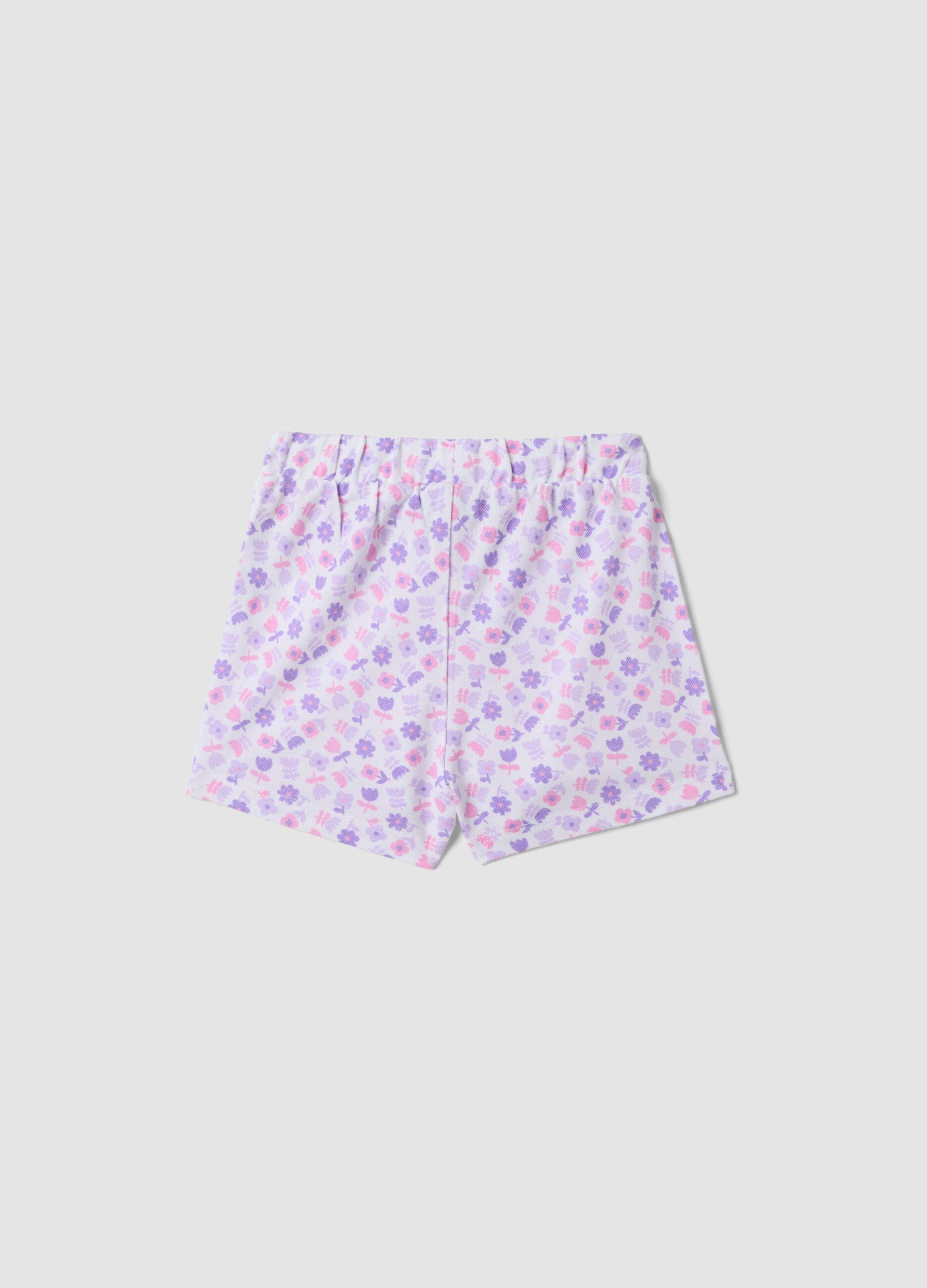 Shorts viola in puro cotone con fantasia floreale per bimba regular fit