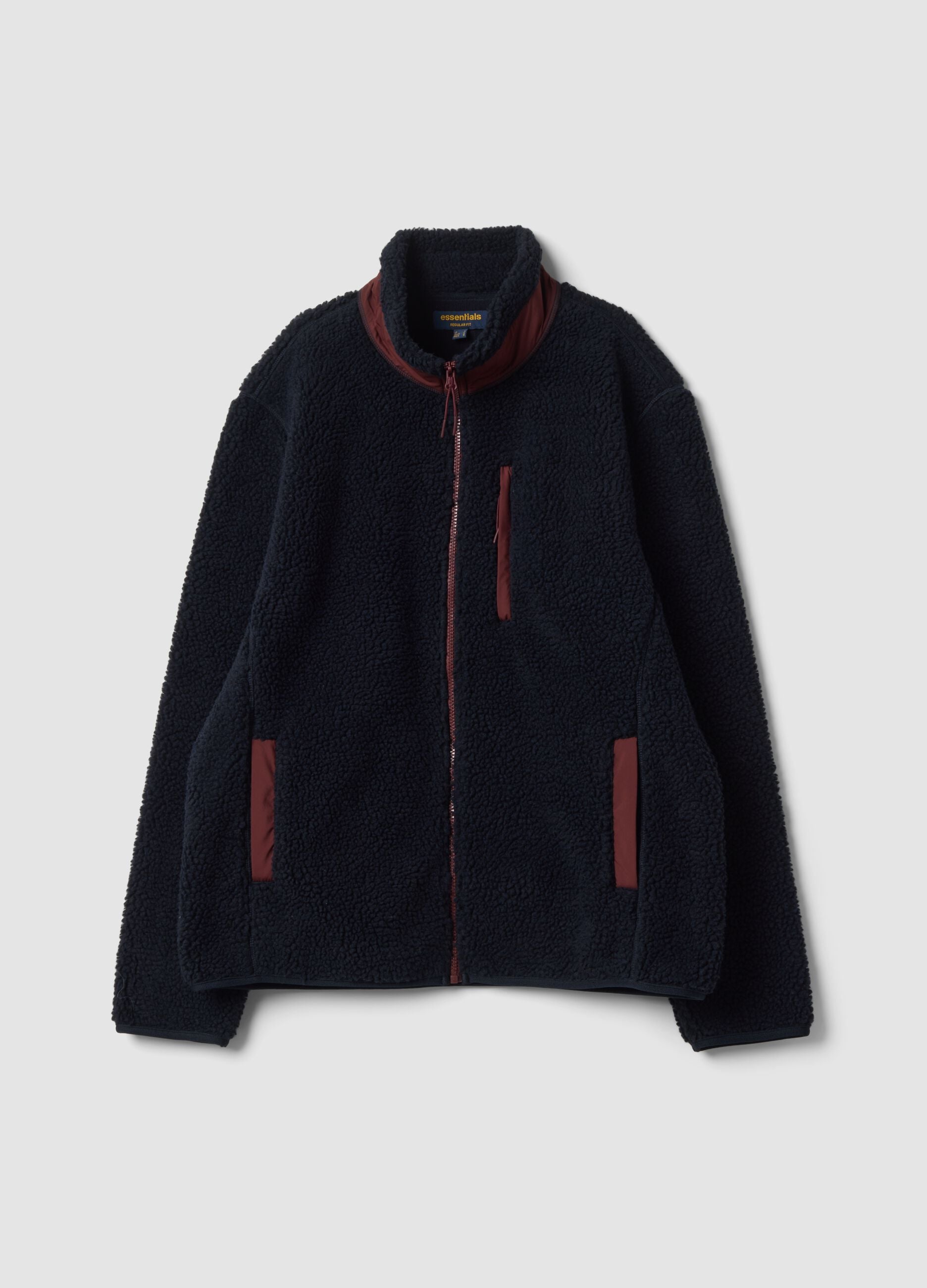 Blue regular-fit sherpa sweatshirt with crew neck and zip