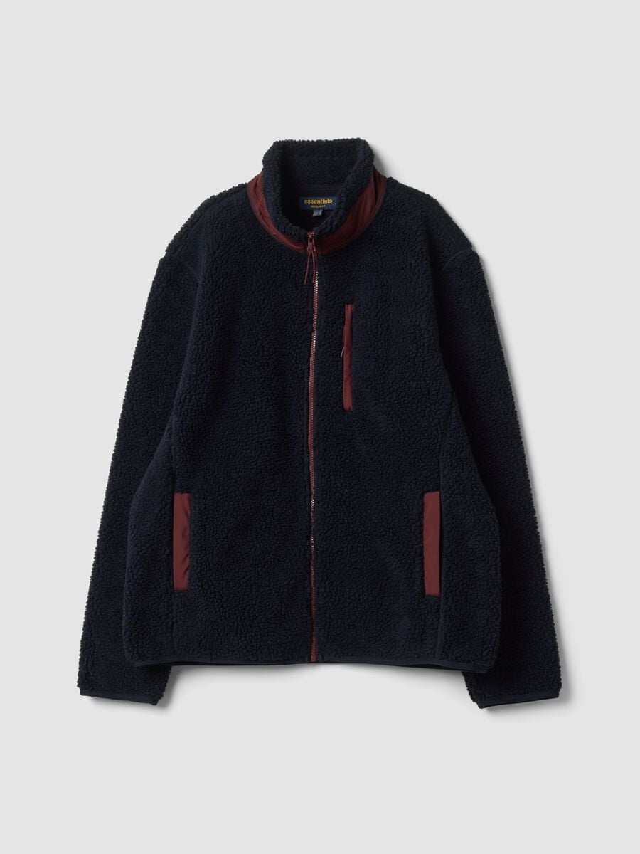 Blue regular-fit sherpa sweatshirt with crew neck and zip_0