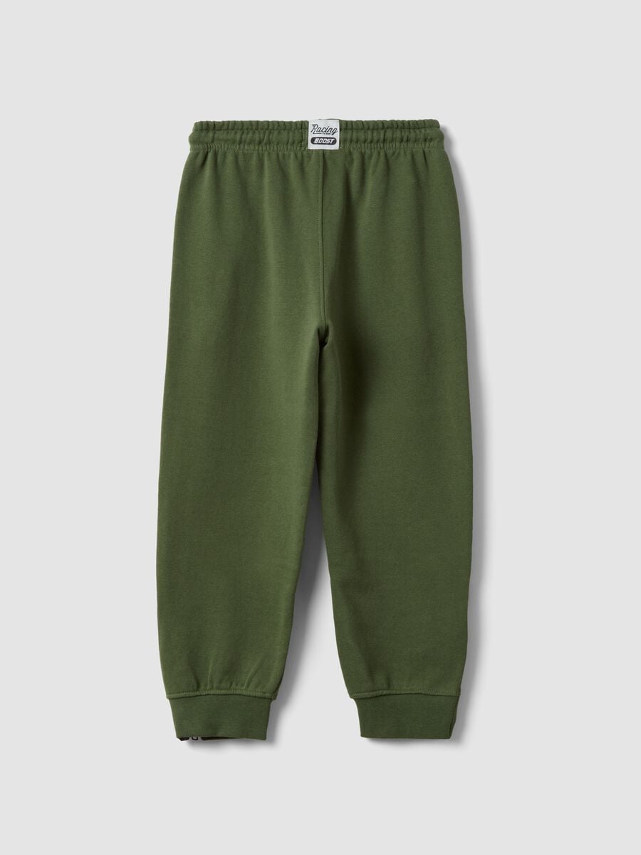 Pantalon jogging vert en coton m&eacute;lang&eacute; avec cordon de serrage_1