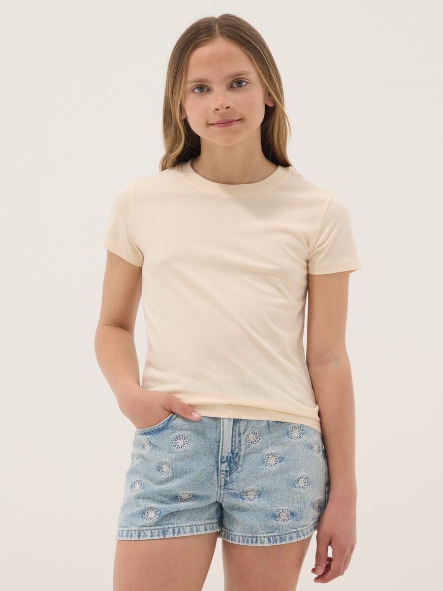Girls' beige pure cotton regular-fit T-shirt_0