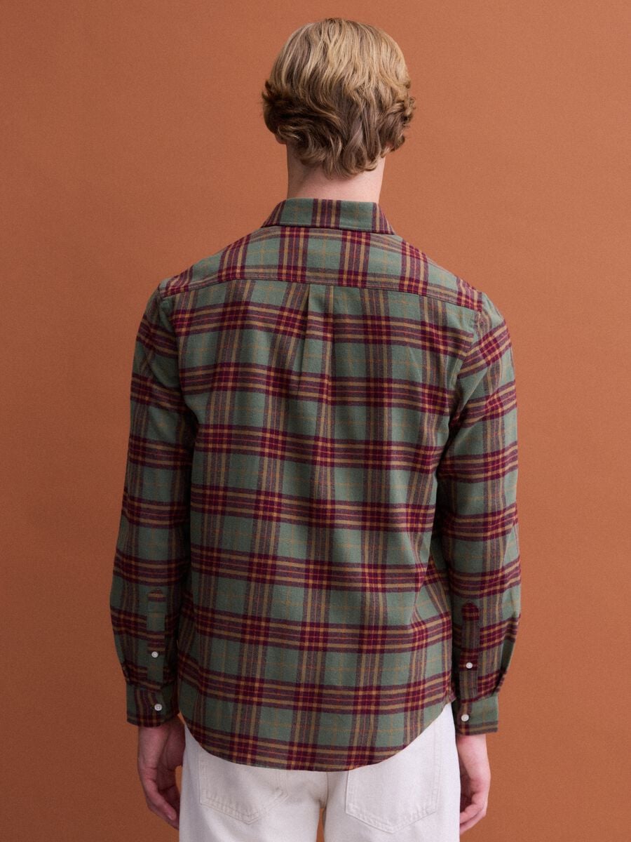 Camisa de franela a cuadros verde y amarilla de puro algod&oacute;n, regular fit_3