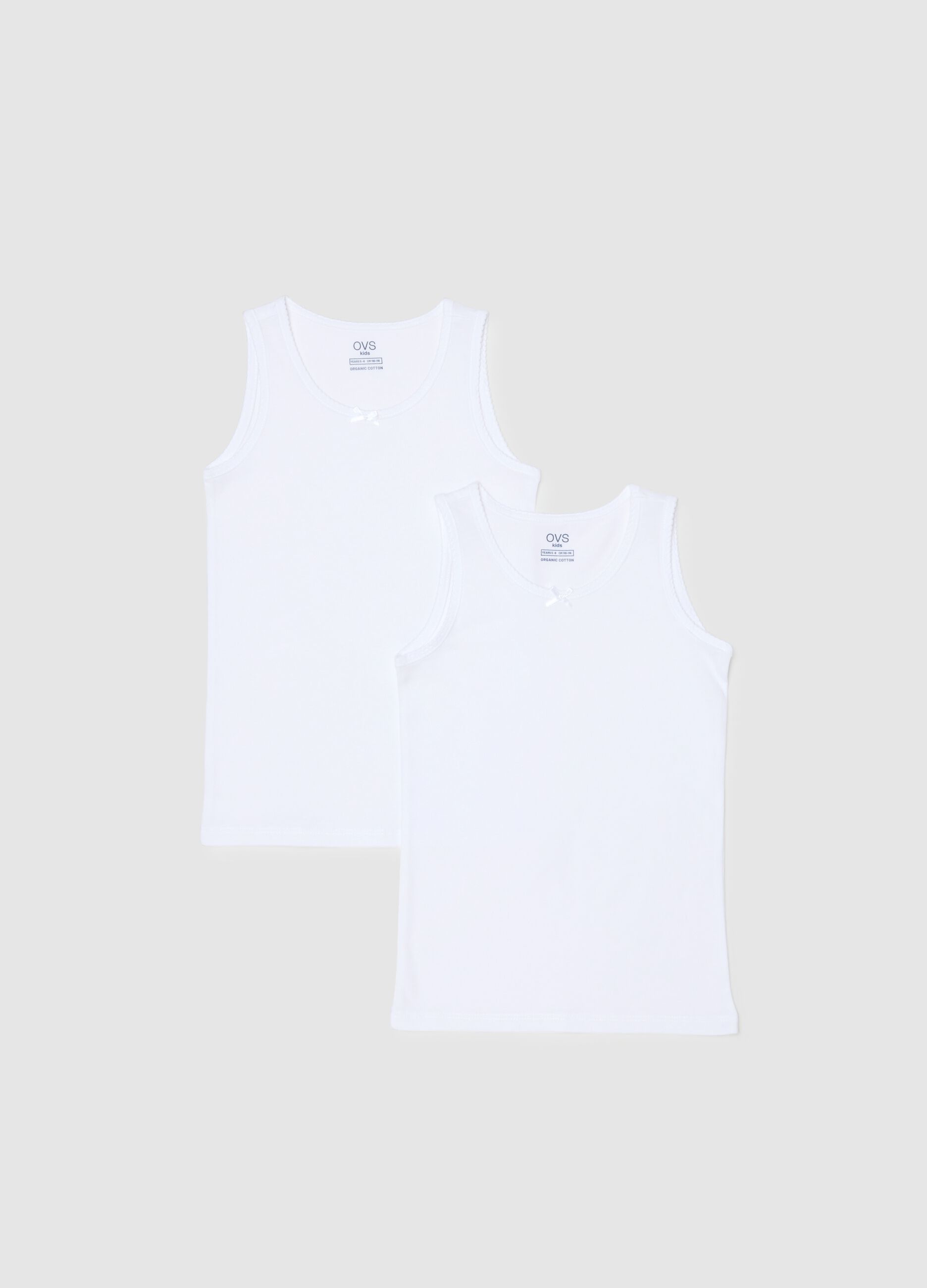 Twin pack of white girls' vests in pure cotton regular fit