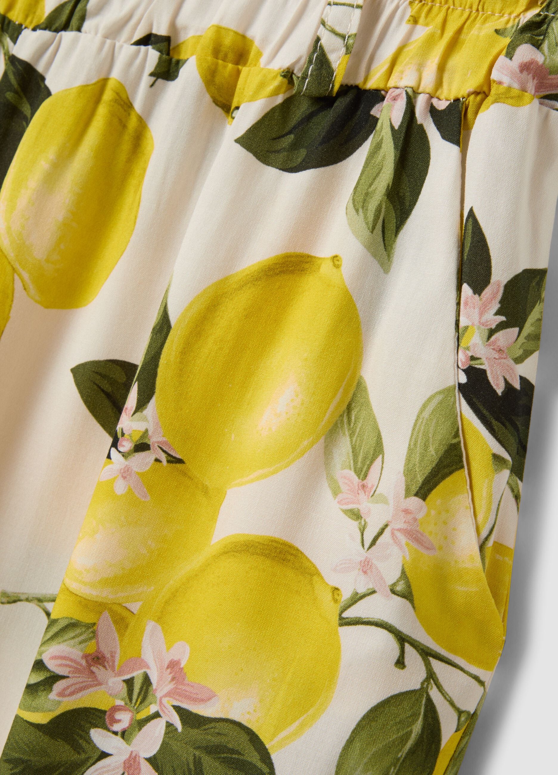 Wei&szlig;e Hose aus reiner Viskose mit Zitronenprint, Regular Fit