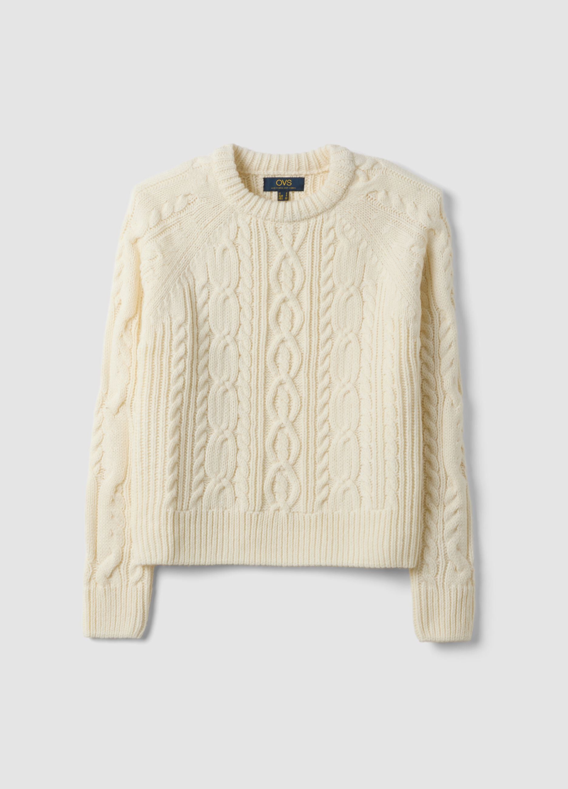 White wool-blend cable-knit crew-neck jumper