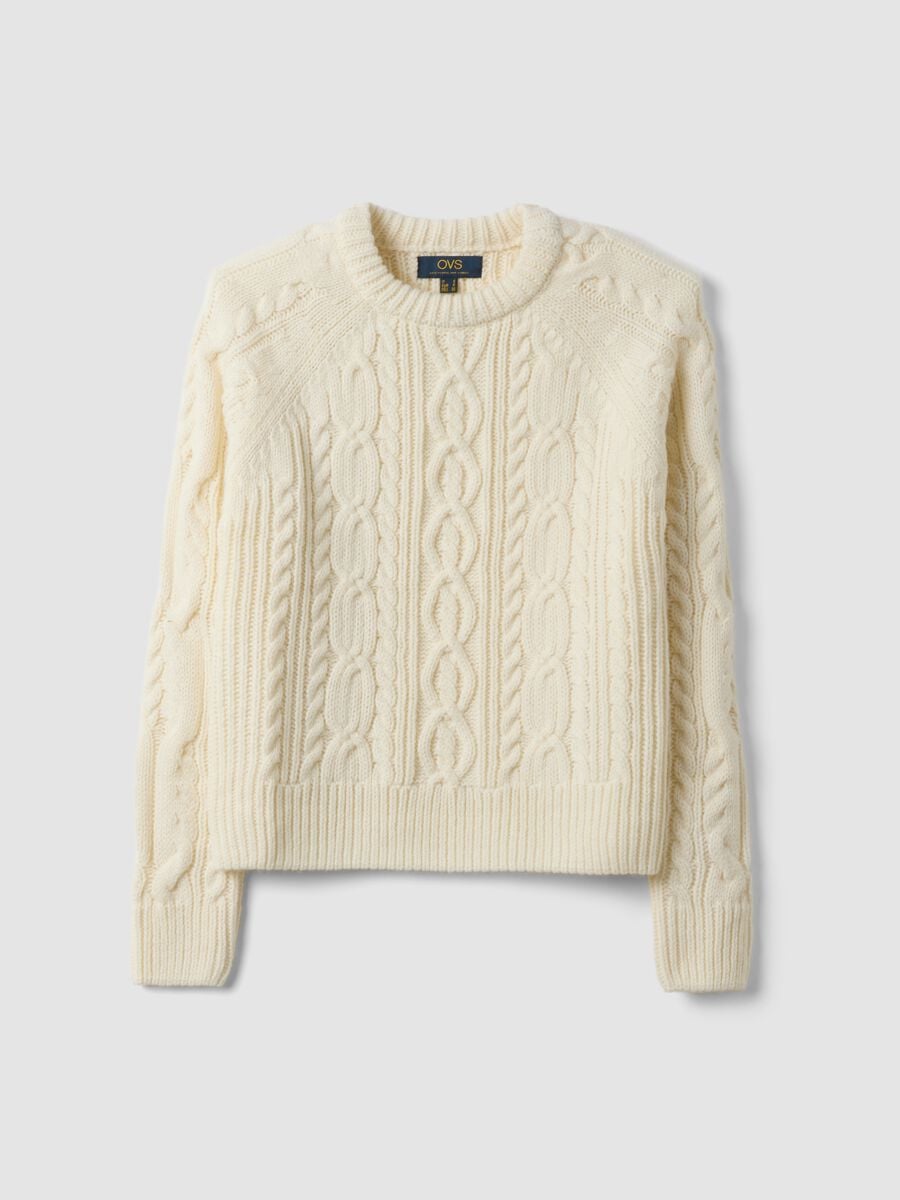 White wool-blend cable-knit crew-neck jumper_4