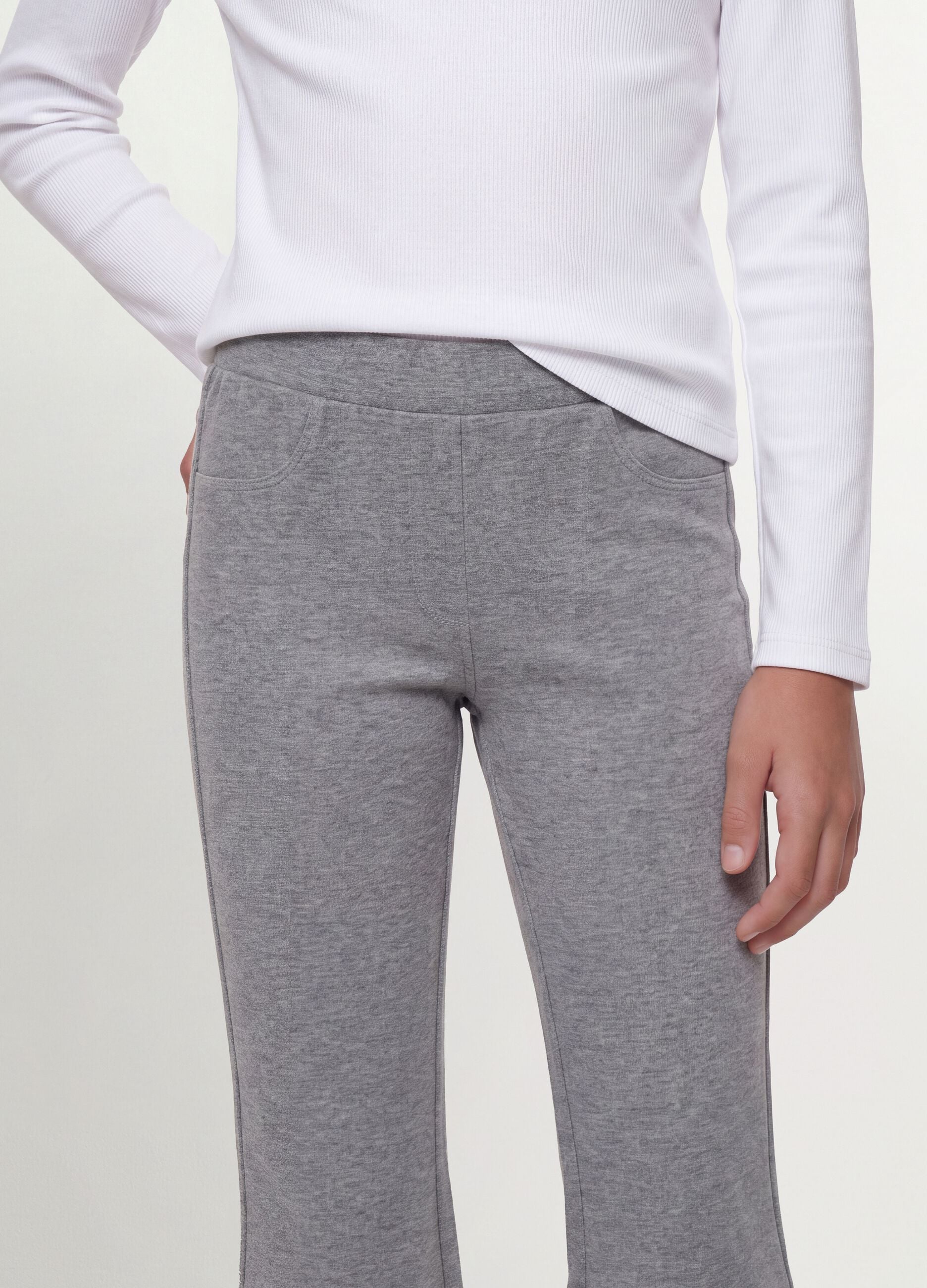 Grey flared trousers in organic cotton and stretch viscose