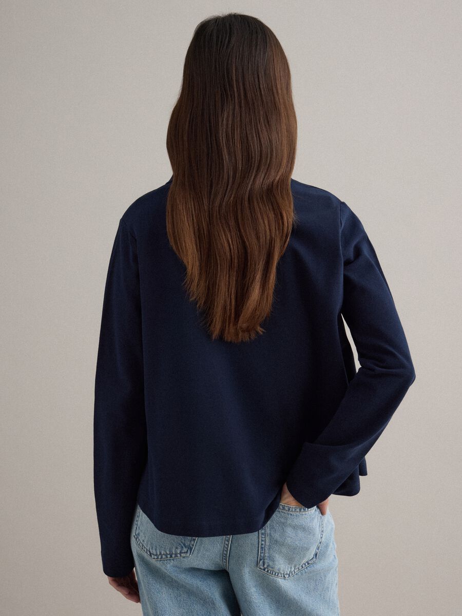 Long-sleeve blue polo shirt in pure cotton regular fit_3