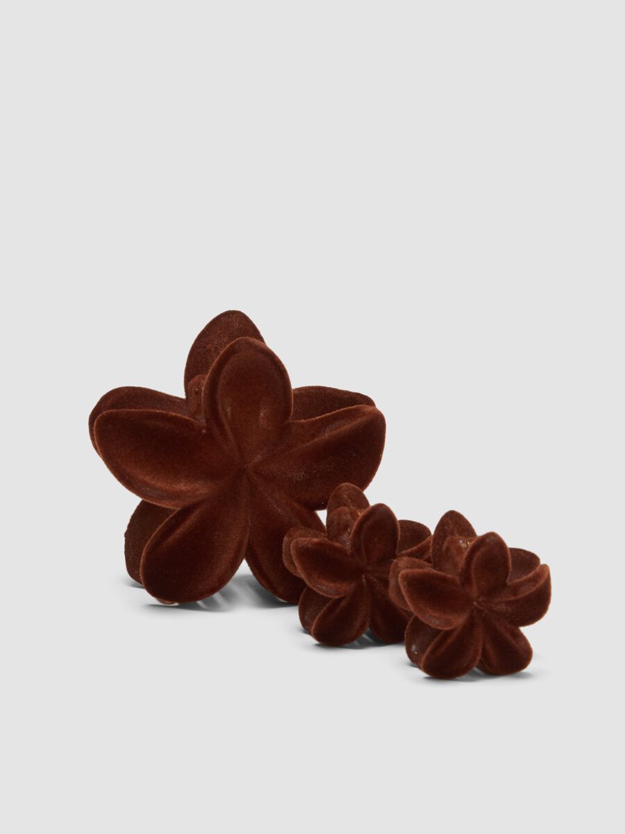 Brown Velvet-Effect Flower Hair Clip Set_1