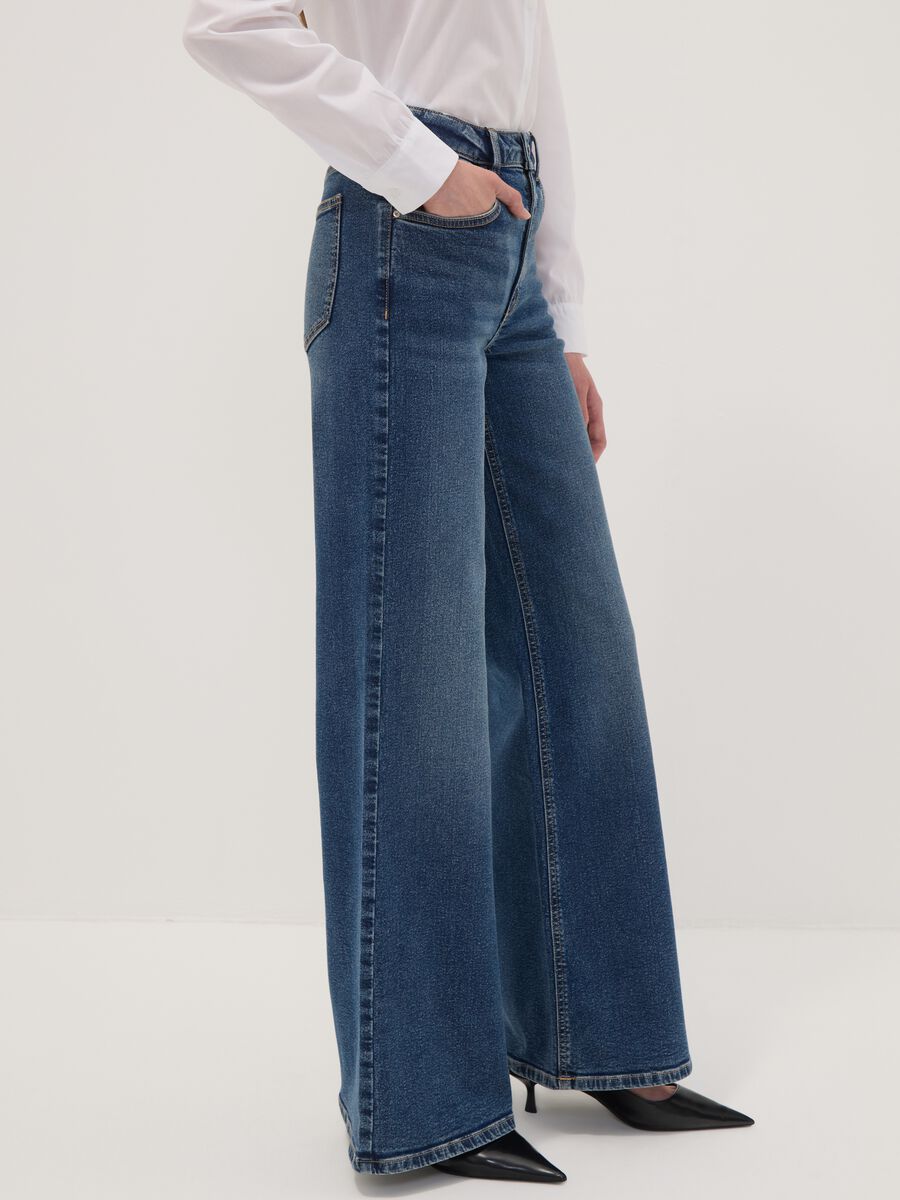 Blaue High-Waist Wide-Leg-Jeans aus Stretch-Baumwolle_3