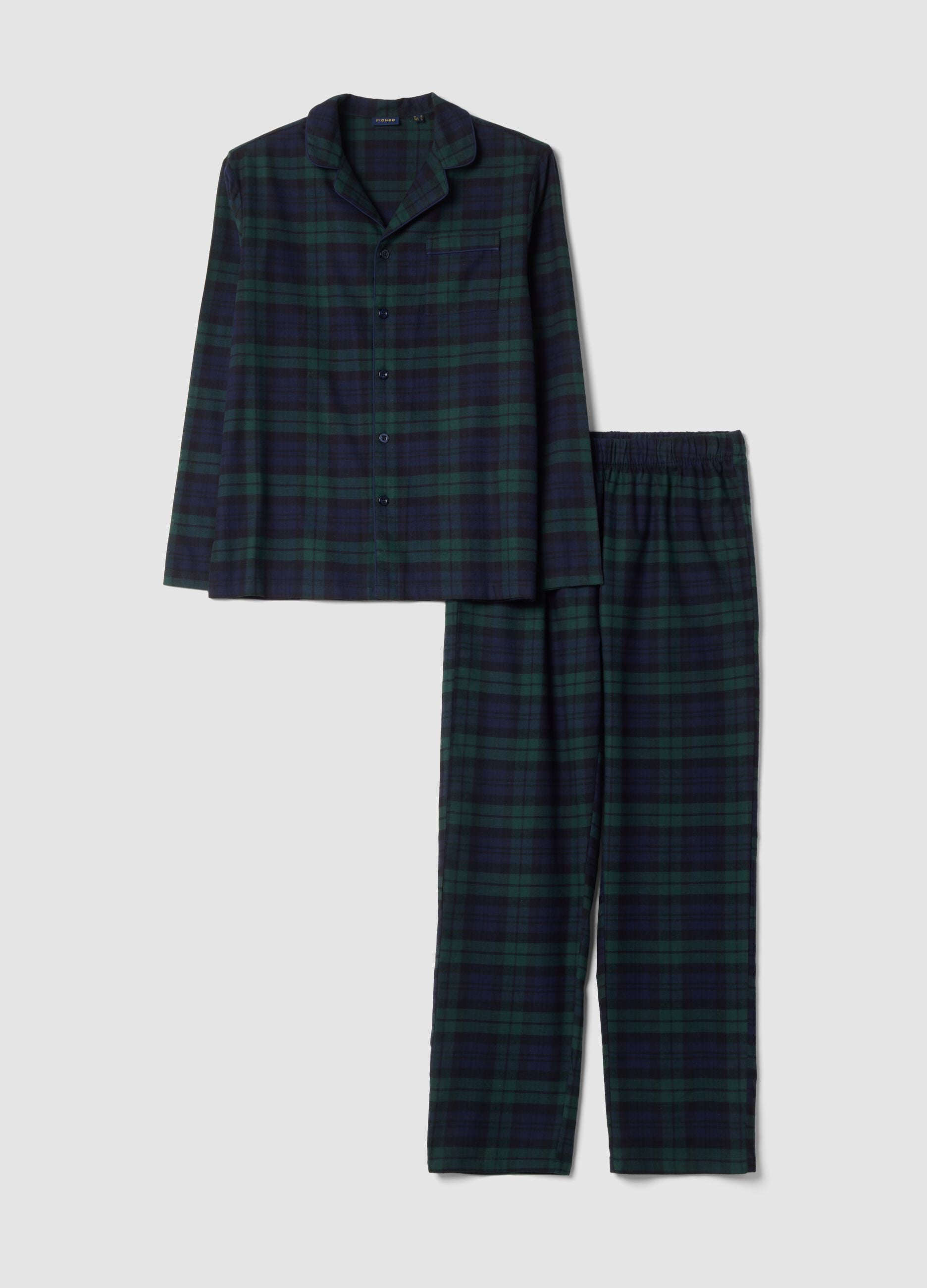 Black and green organic cotton pyjamas with collar, regular fit