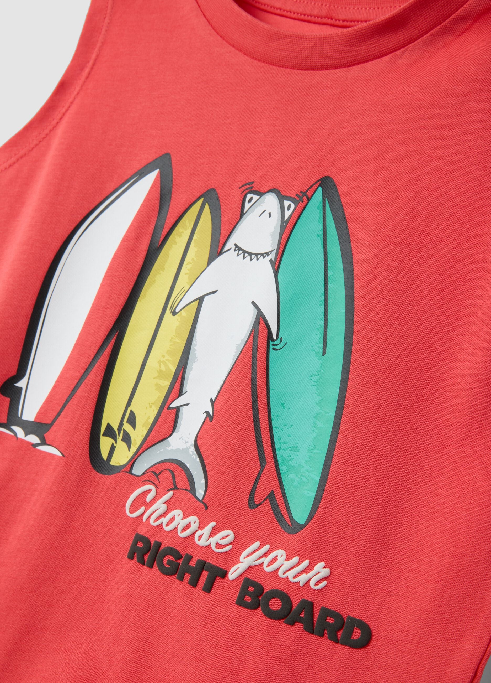 Red pure cotton surf print vest top