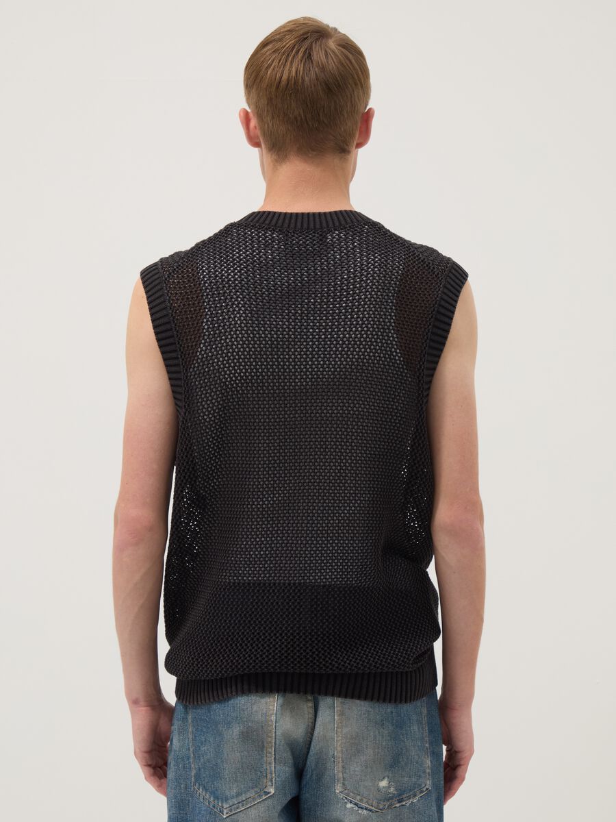 Black pure cotton mesh sleeveless top, oversized fit_4