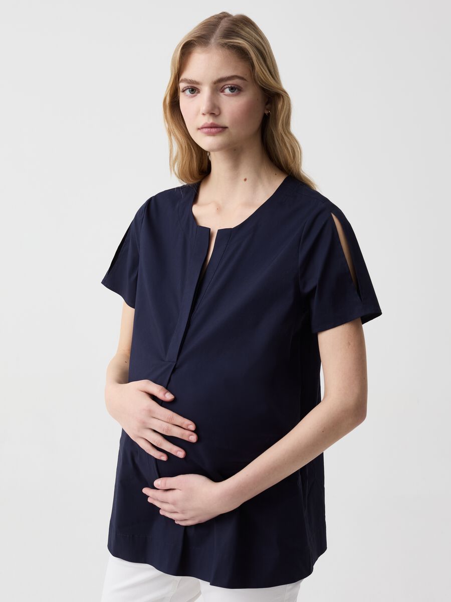 Maternity blouse in stretch poplin_0