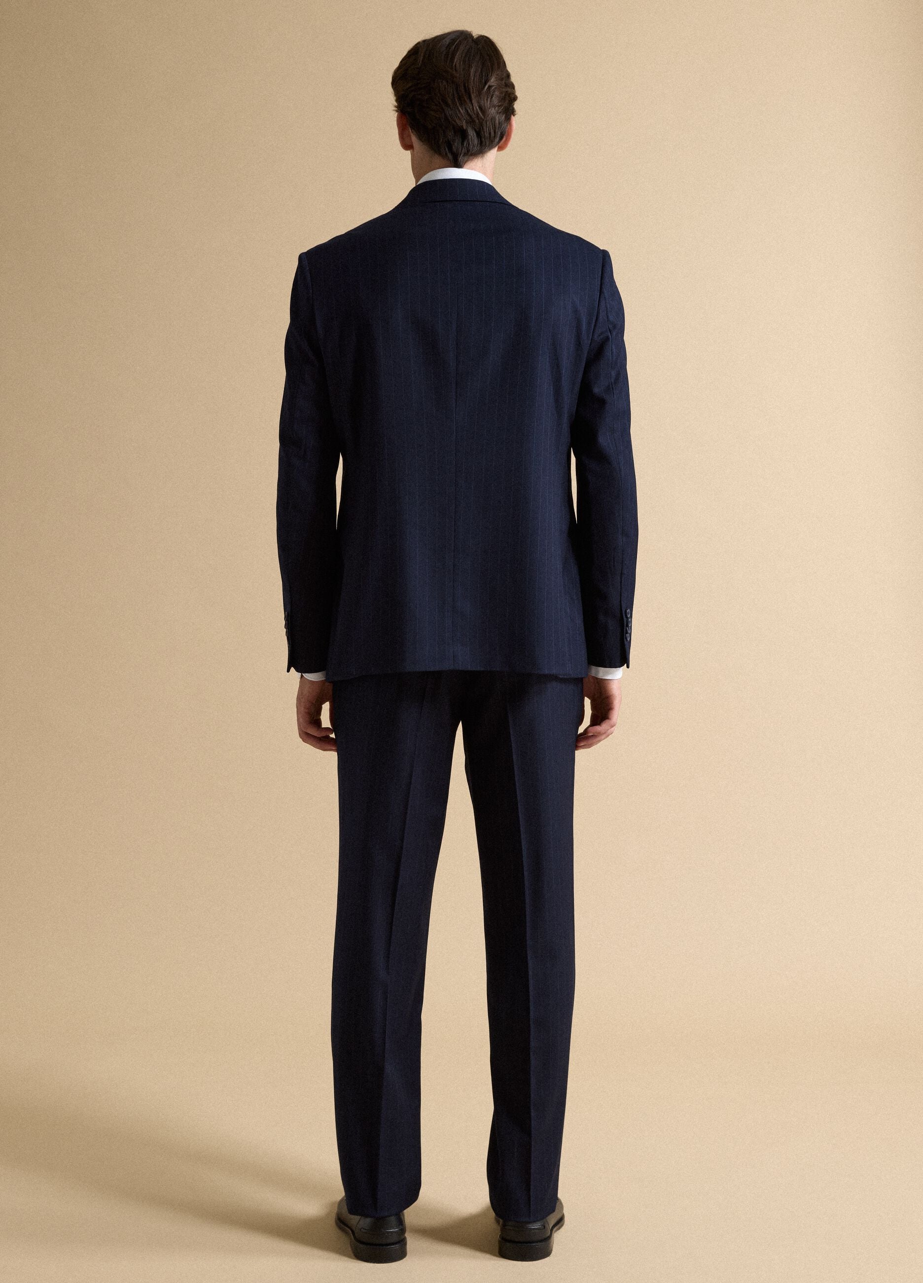 Blue pinstripe double-breasted stretch viscose suit