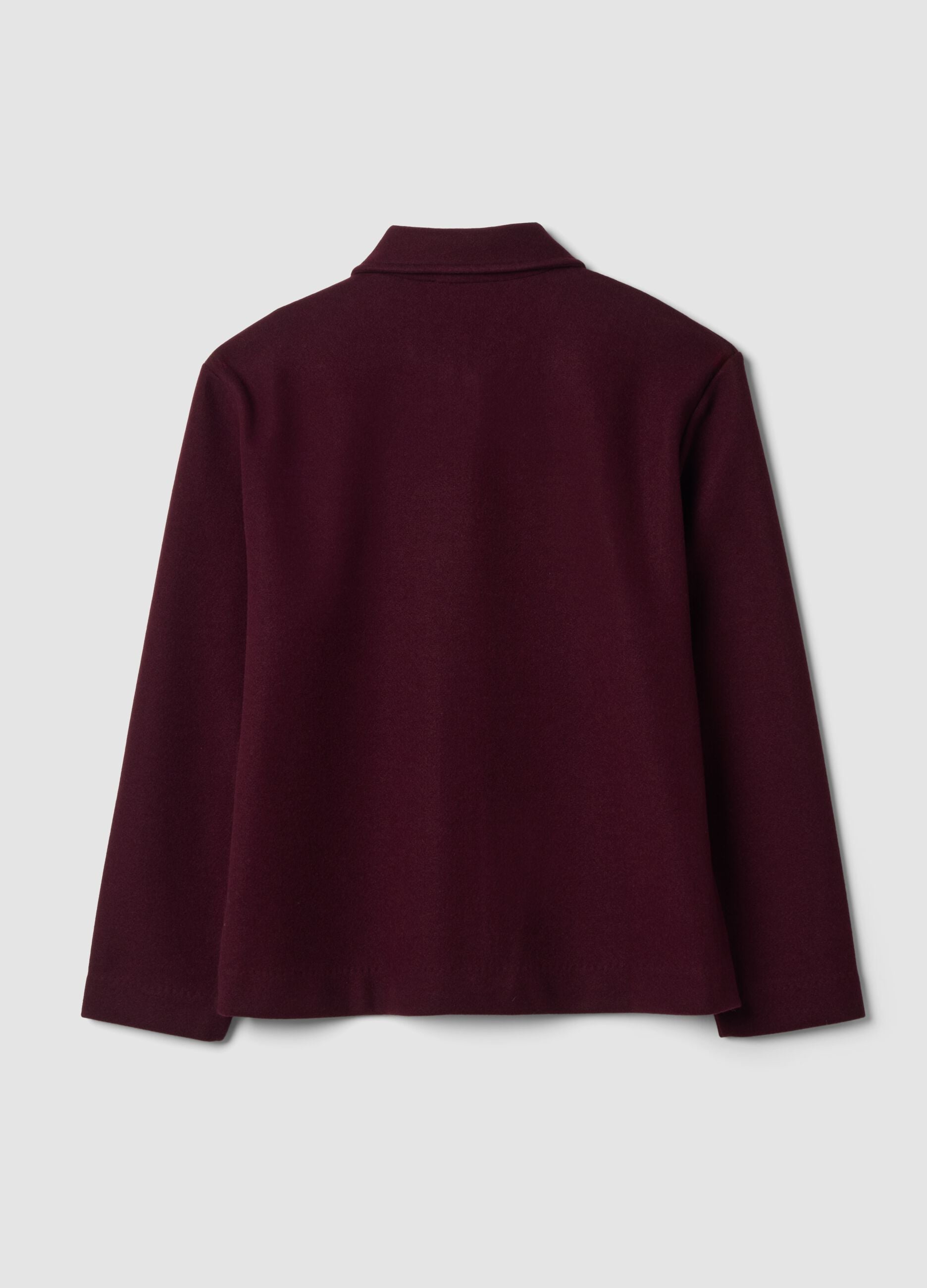 Burgundy red viscose-blend jacket with crew neck, regular fit