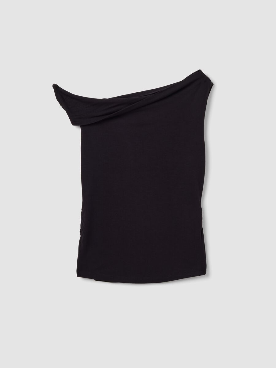 Schwarzes asymmetrisches One-Shoulder-Top aus Stretch-Viskose in Slim Fit_4