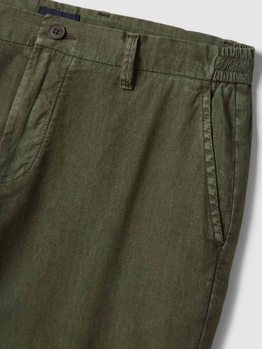 Green linen and cotton blend regular-fit chino trousers_5