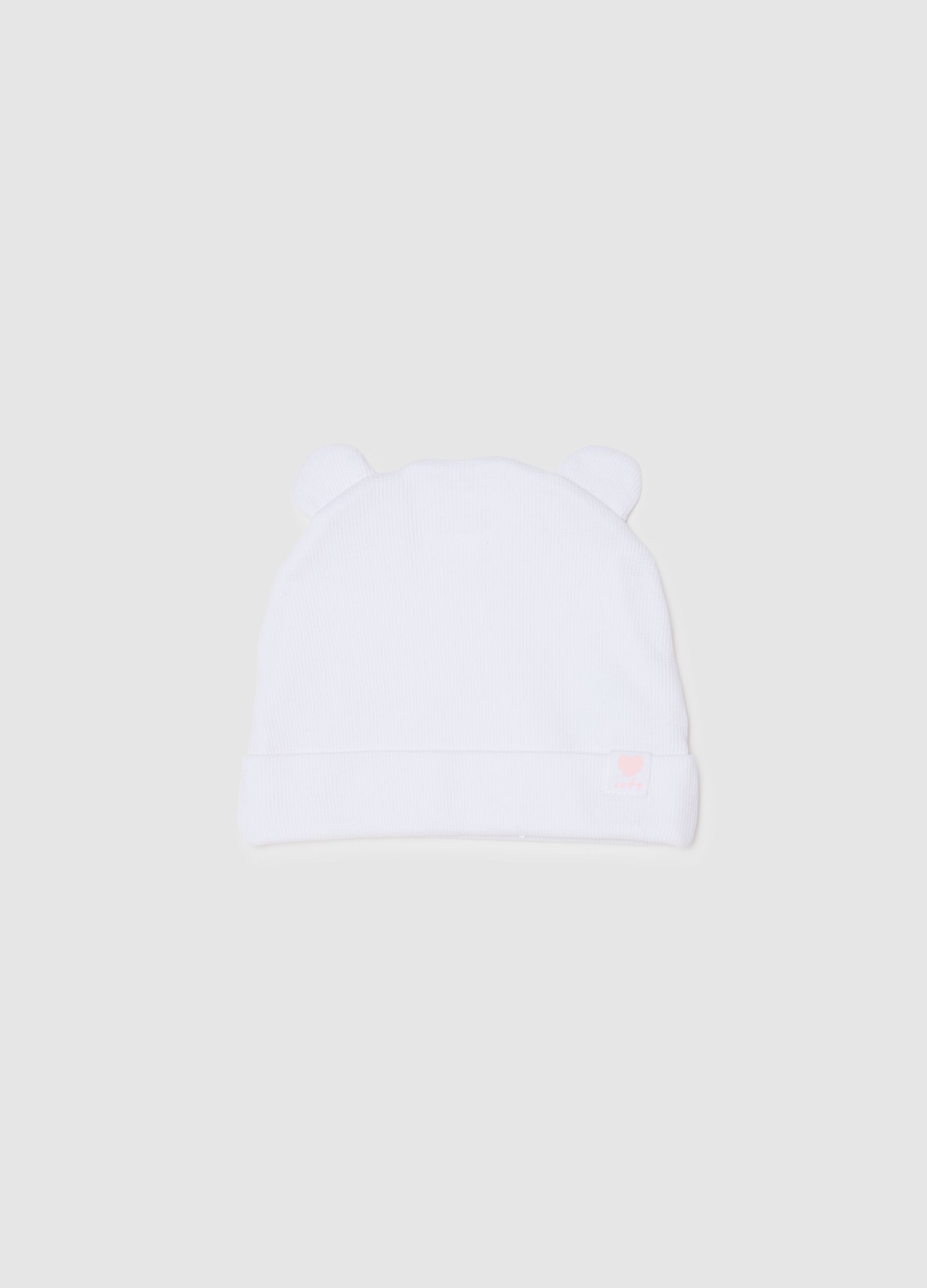White Stretch Cotton Baby Hat with Ears