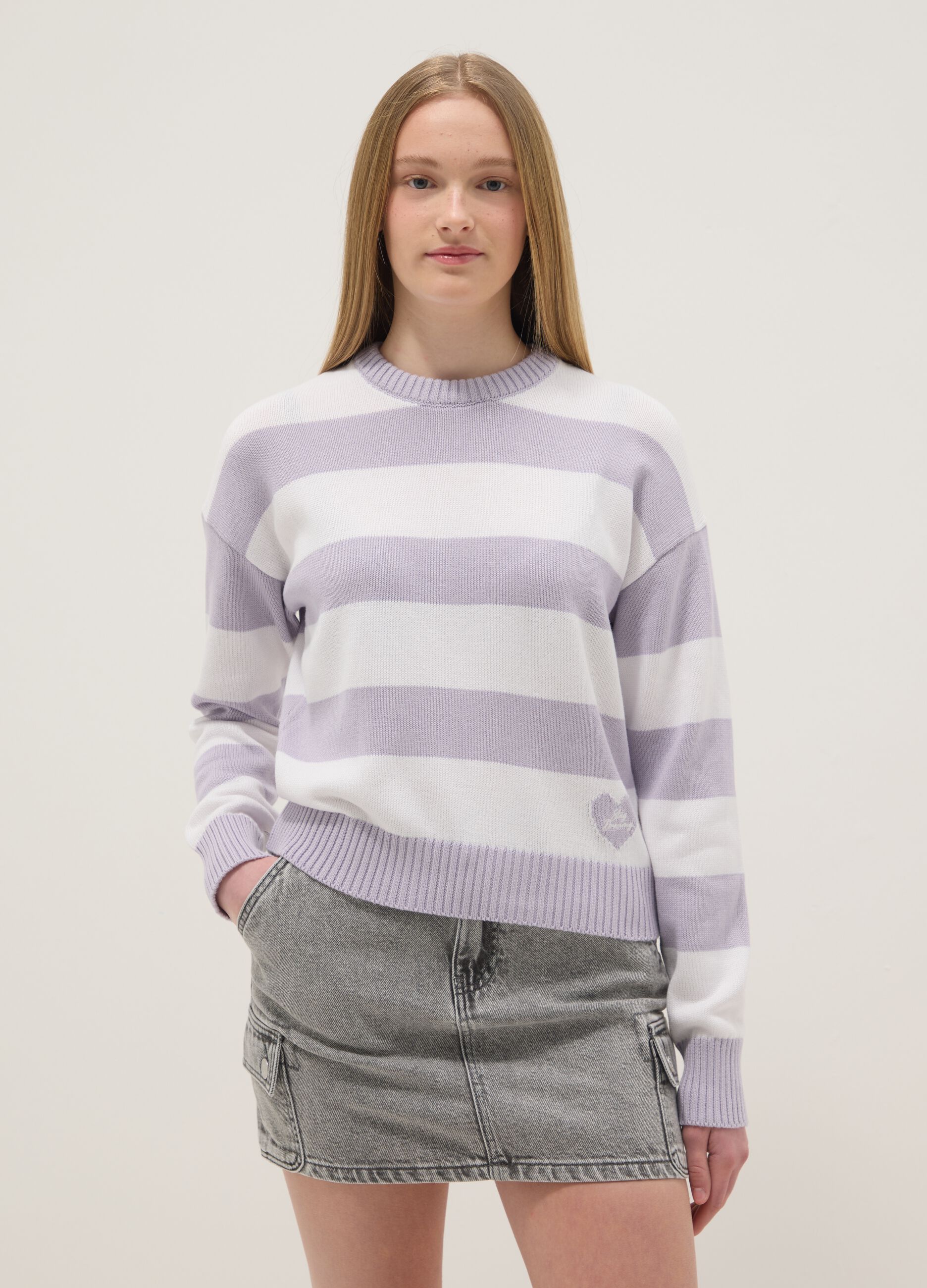 Regular fit girl's multicoloured striped cotton blend jumper