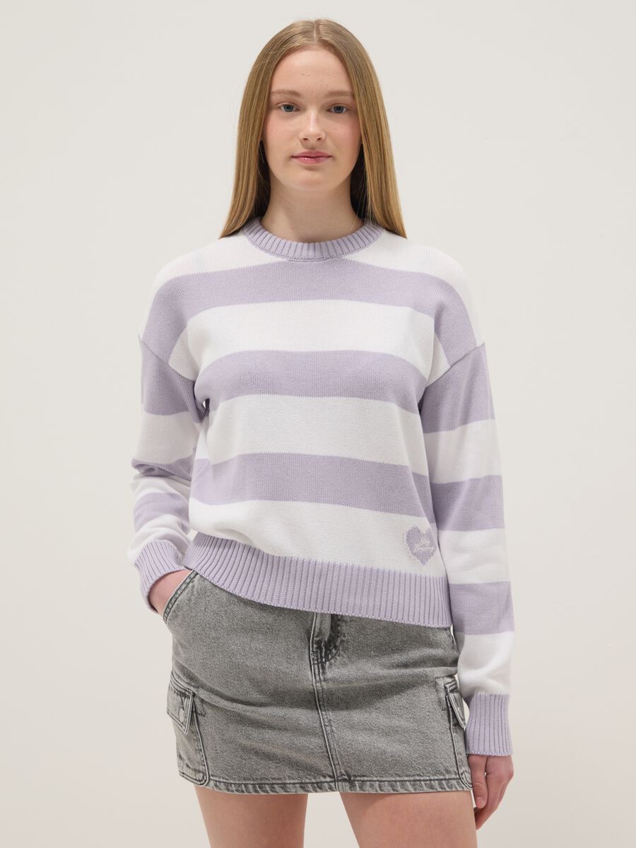 Regular fit girl's multicoloured striped cotton blend jumper_0