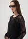 Blusa negra el&aacute;stica con encaje transparente, corte regular_0