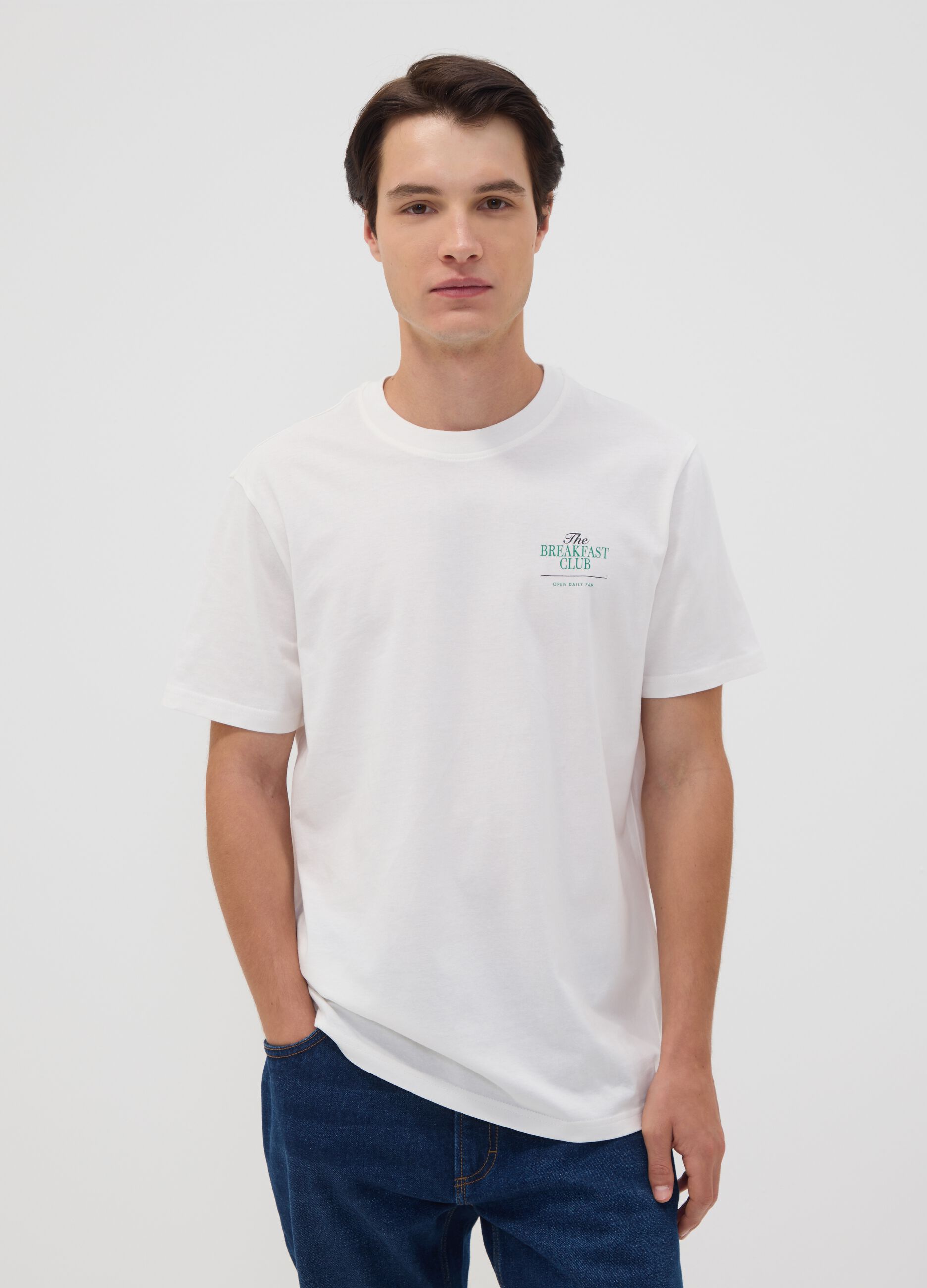 Wei&szlig;es T-Shirt aus reinem Baumwoll-Jersey mit Print, Regular Fit
