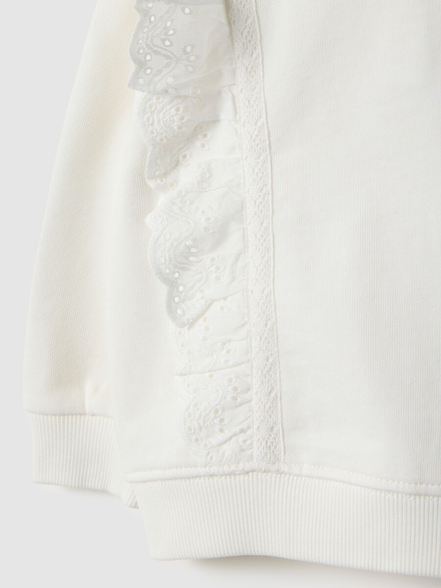White pure cotton sweatshirt regular fit with ruffles for girls_2