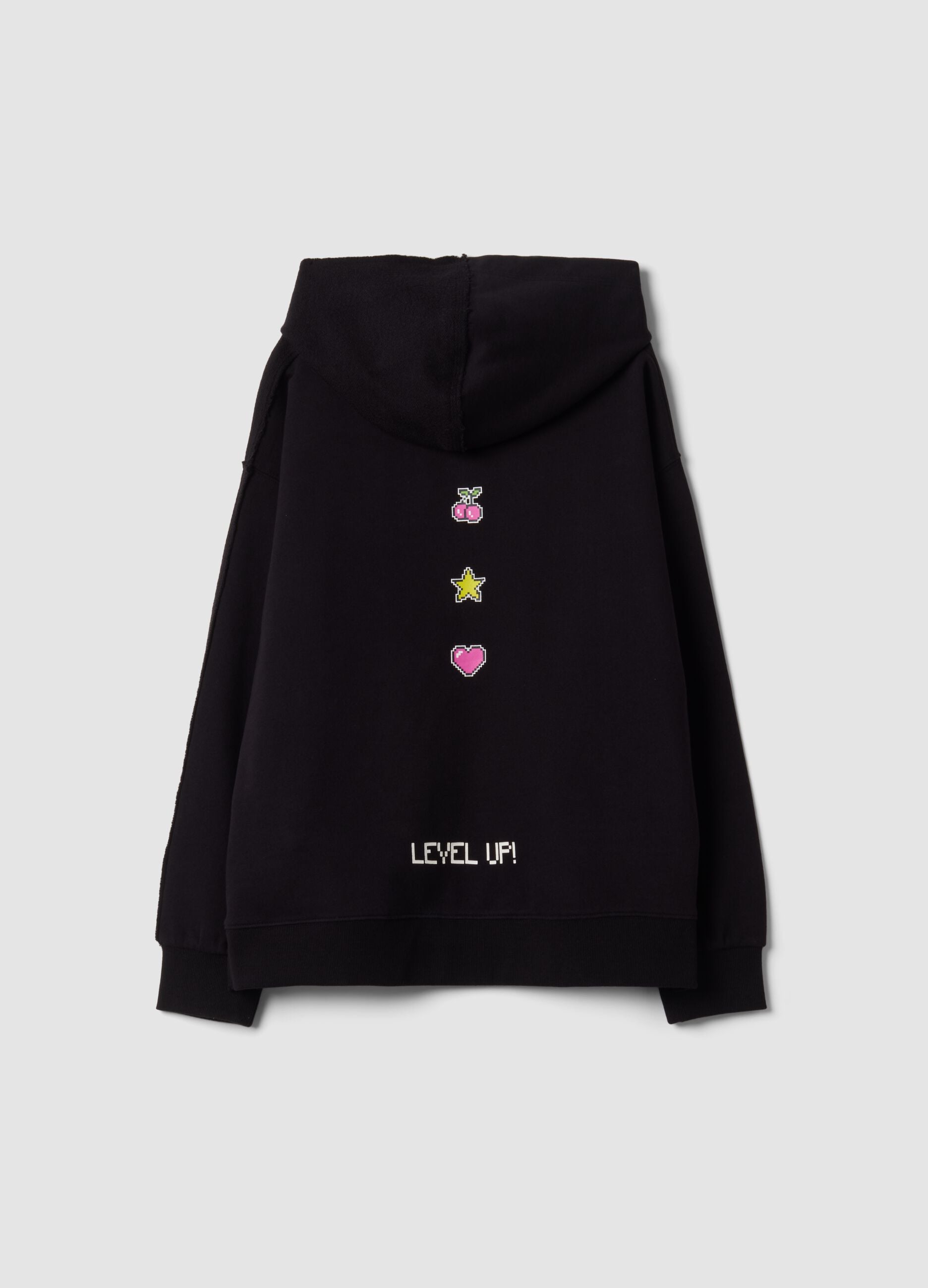 Felpa nera in puro cotone con cappuccio relaxed fit con scritte