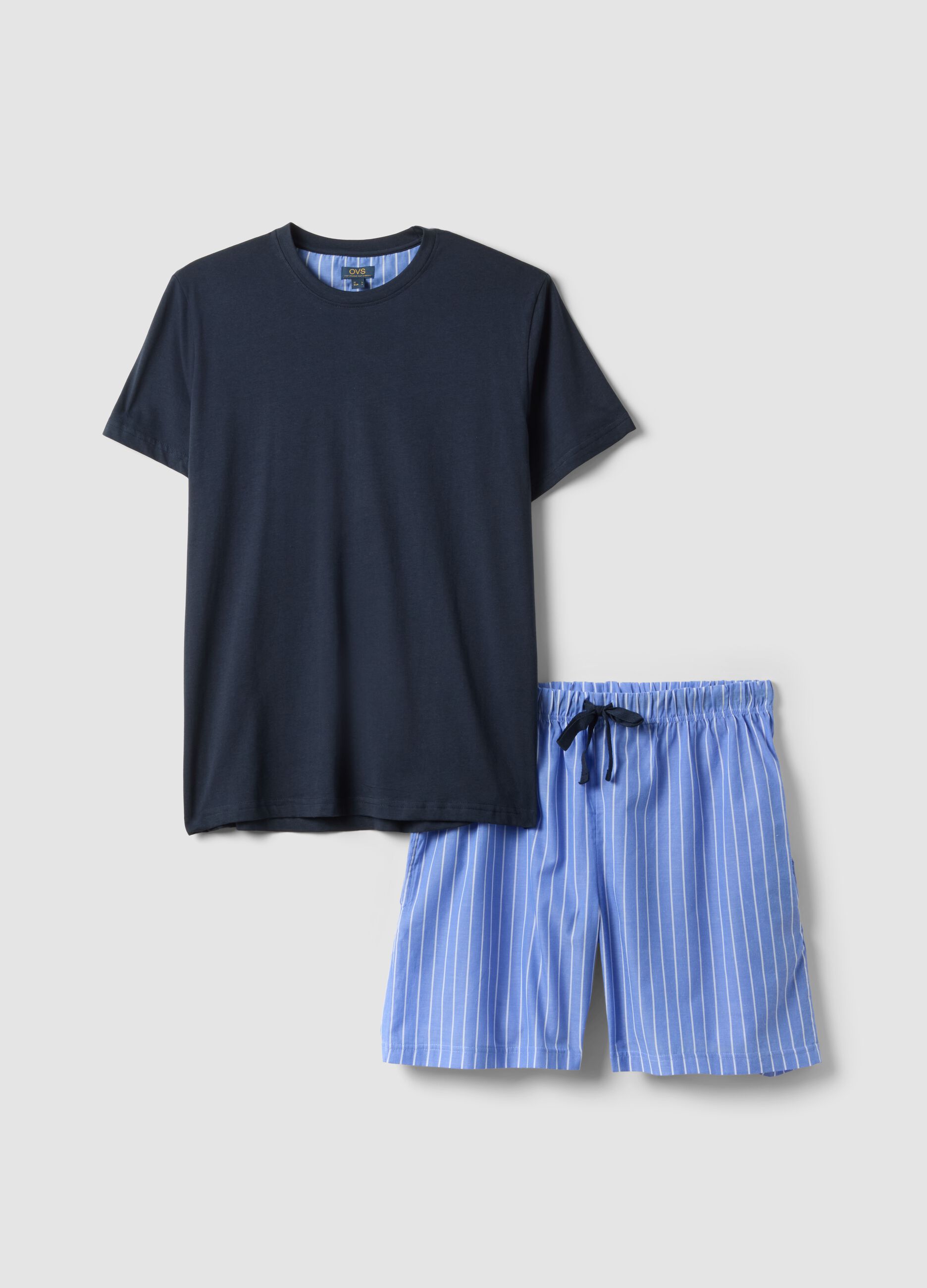 Blue short striped pyjamas in pure organic cotton jersey