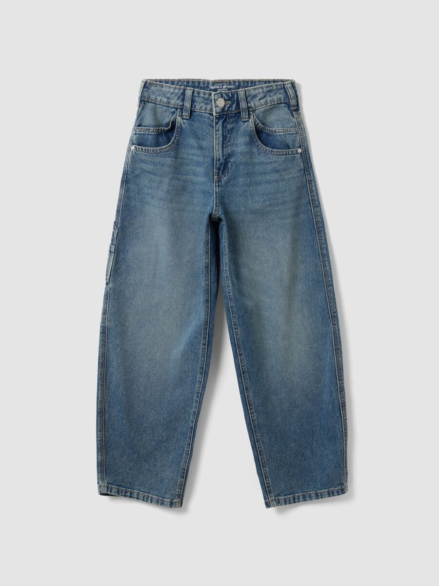 Blue denim pure cotton balloon-fit jeans_3