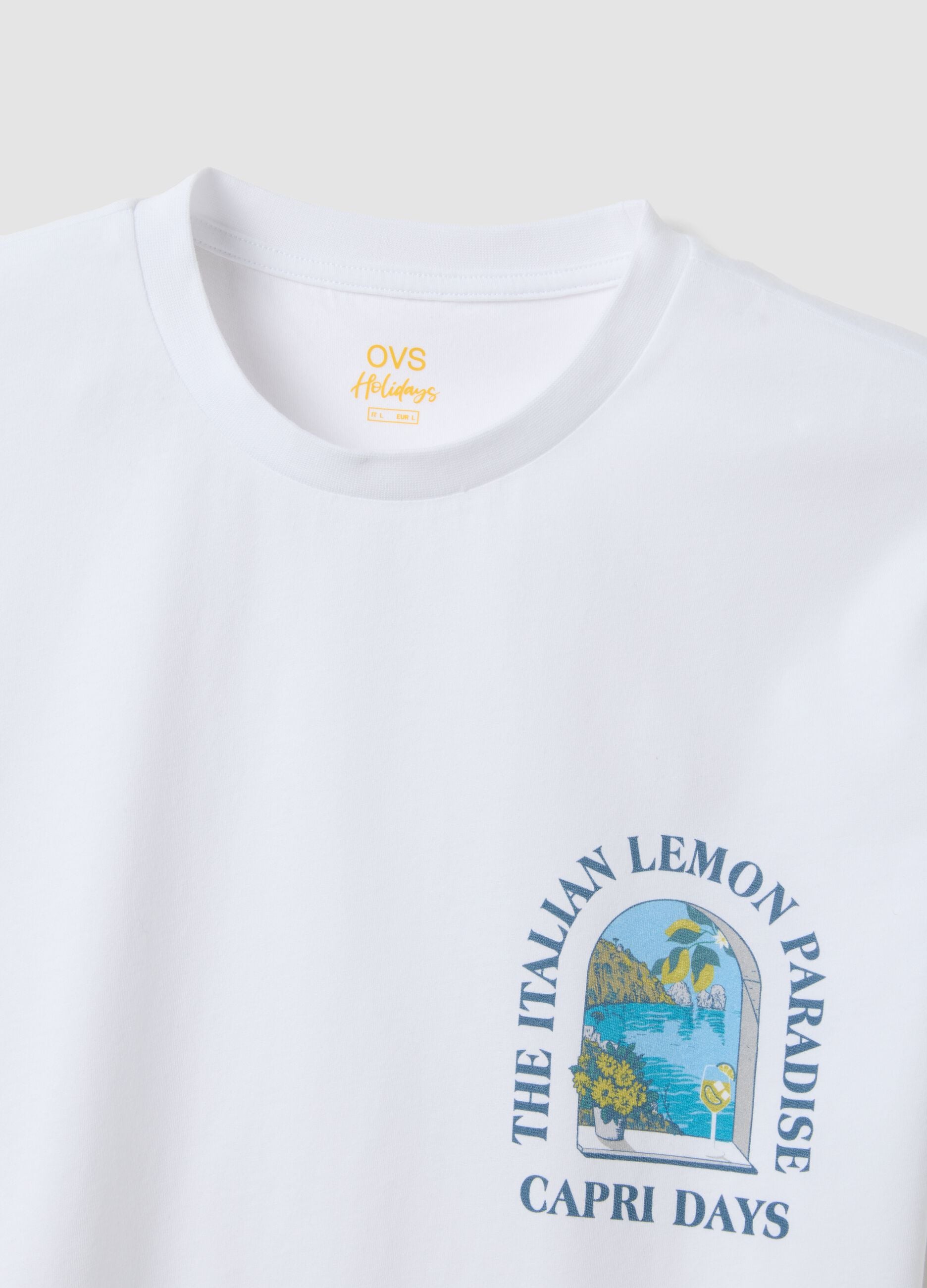 Wei&szlig;es T-Shirt aus reiner Baumwolle mit Print, Regular Fit