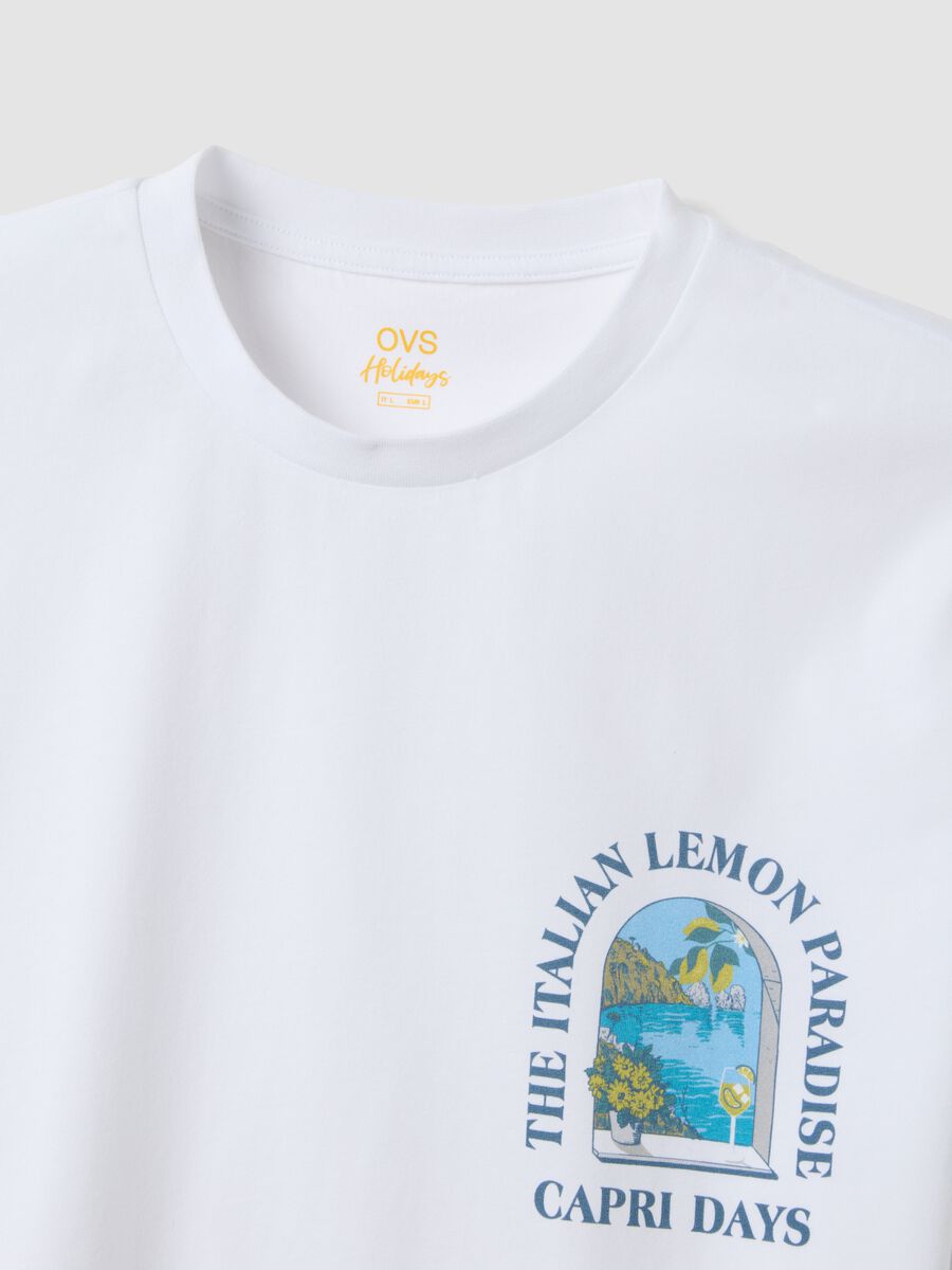 Wei&szlig;es T-Shirt aus reiner Baumwolle mit Print, Regular Fit_5