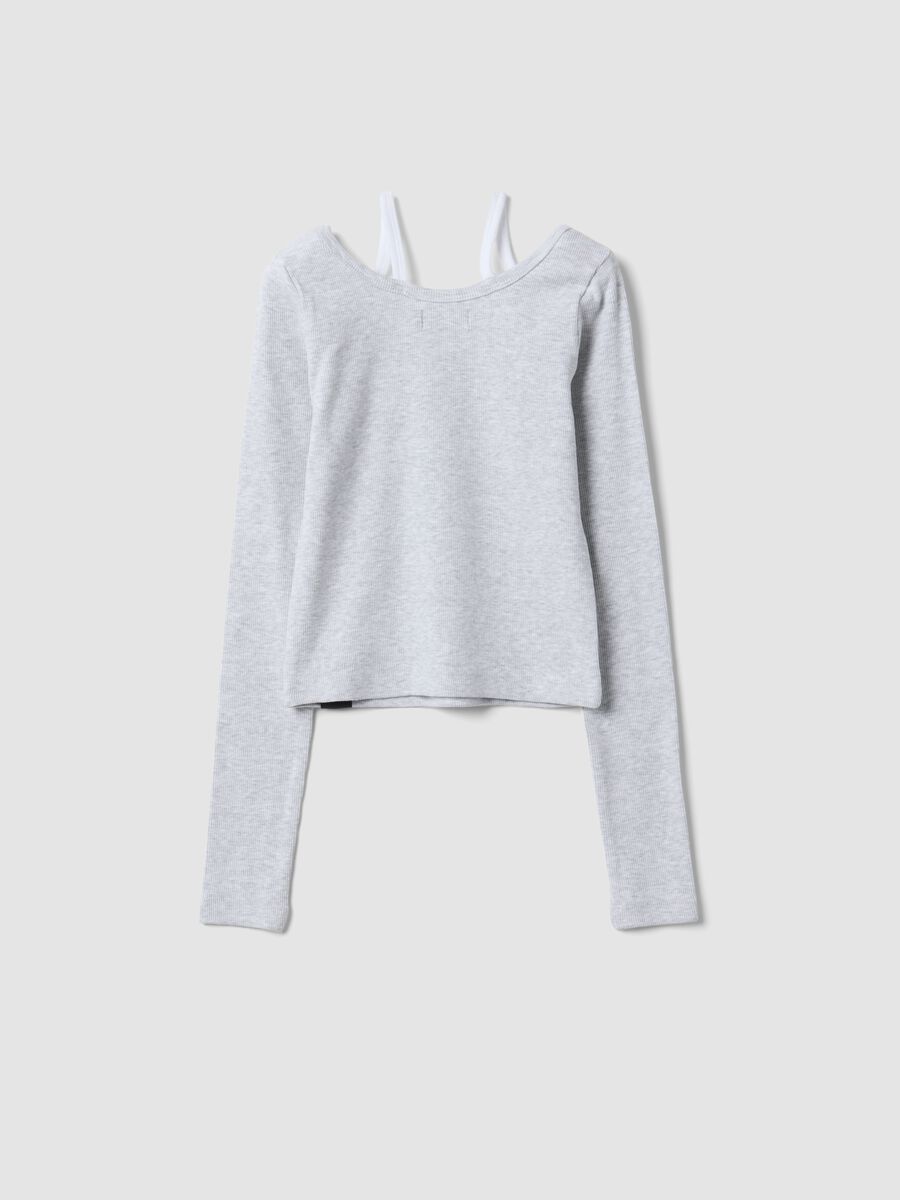 T-shirt grigia in cotone elasticizzato con spalline slim fit_2