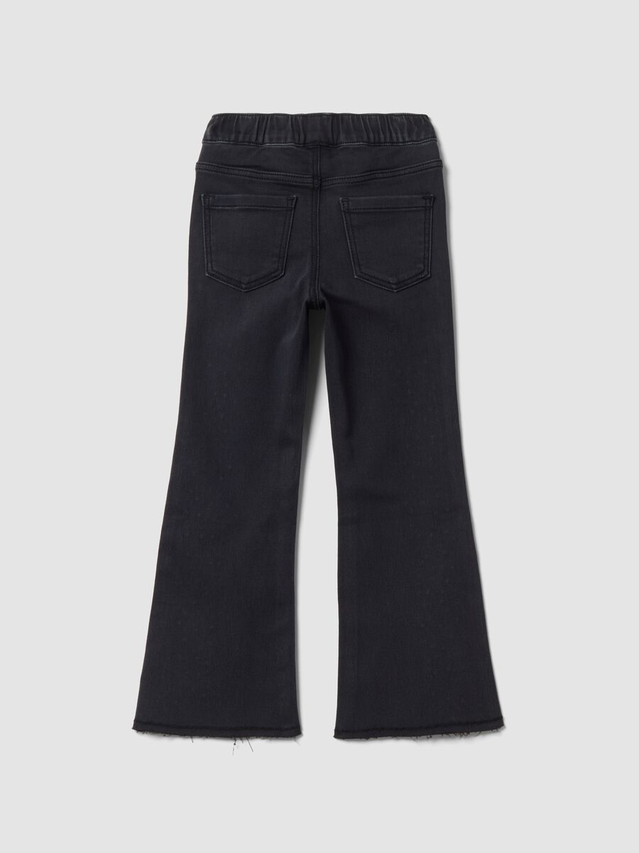Jeggings noirs flare en coton stretch avec strass pour fille_1