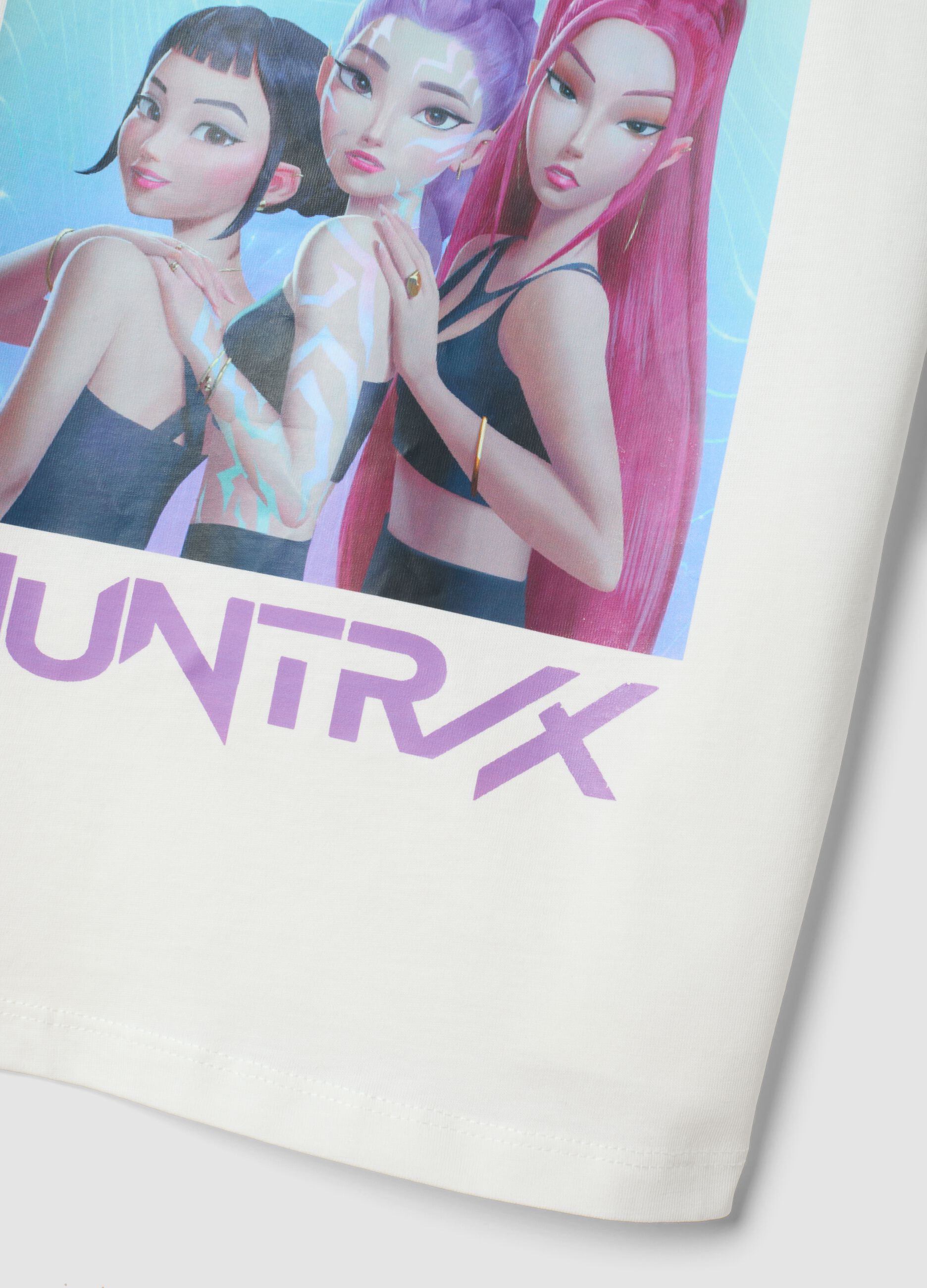 Wei&szlig;es T-Shirt aus reiner Baumwolle mit K-Pop Demon Hunters Print f&uuml;r M&auml;dchen