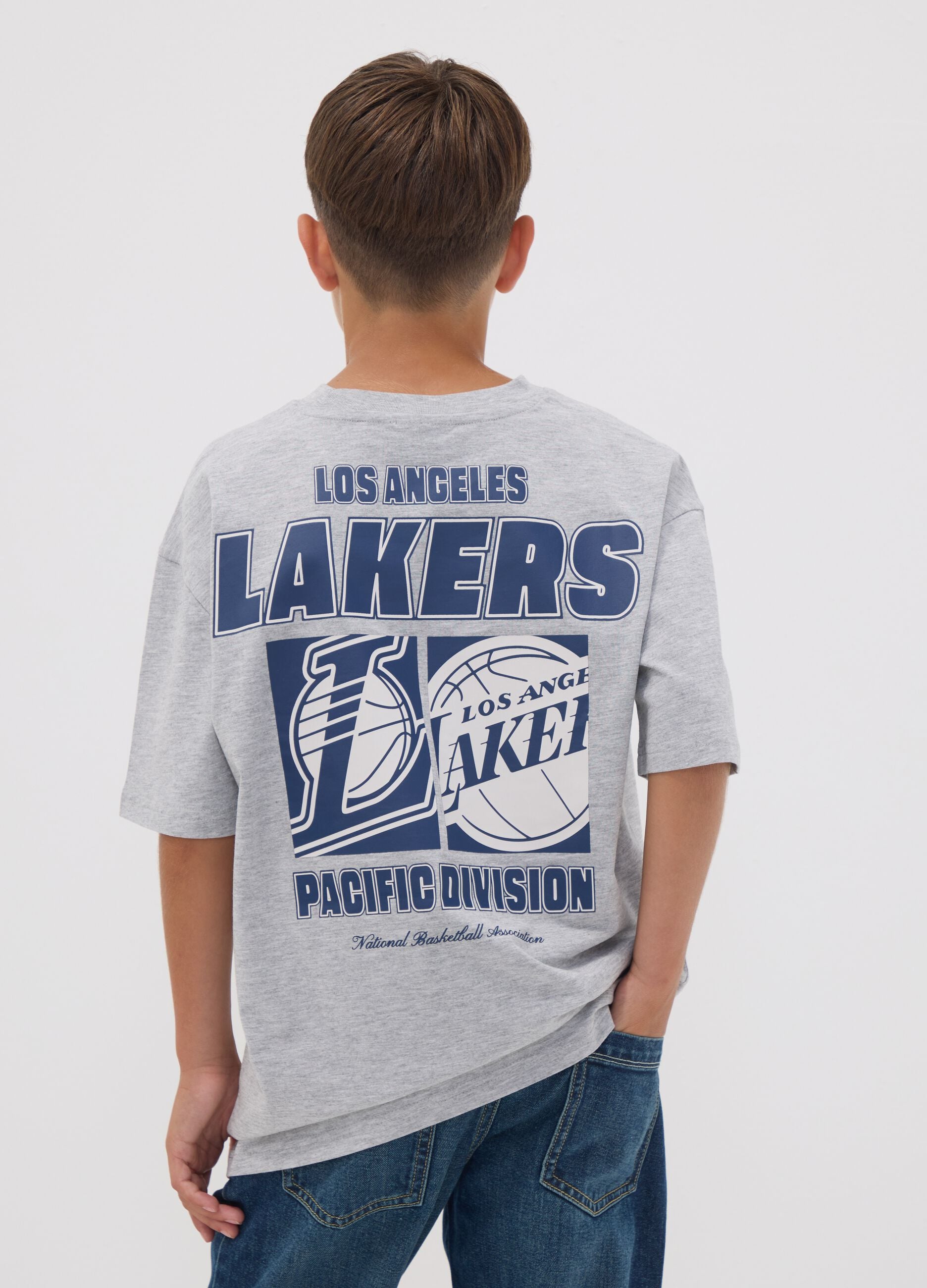 T-shirt cinzenta de algod&atilde;o puro com estampado Lakers para rapaz