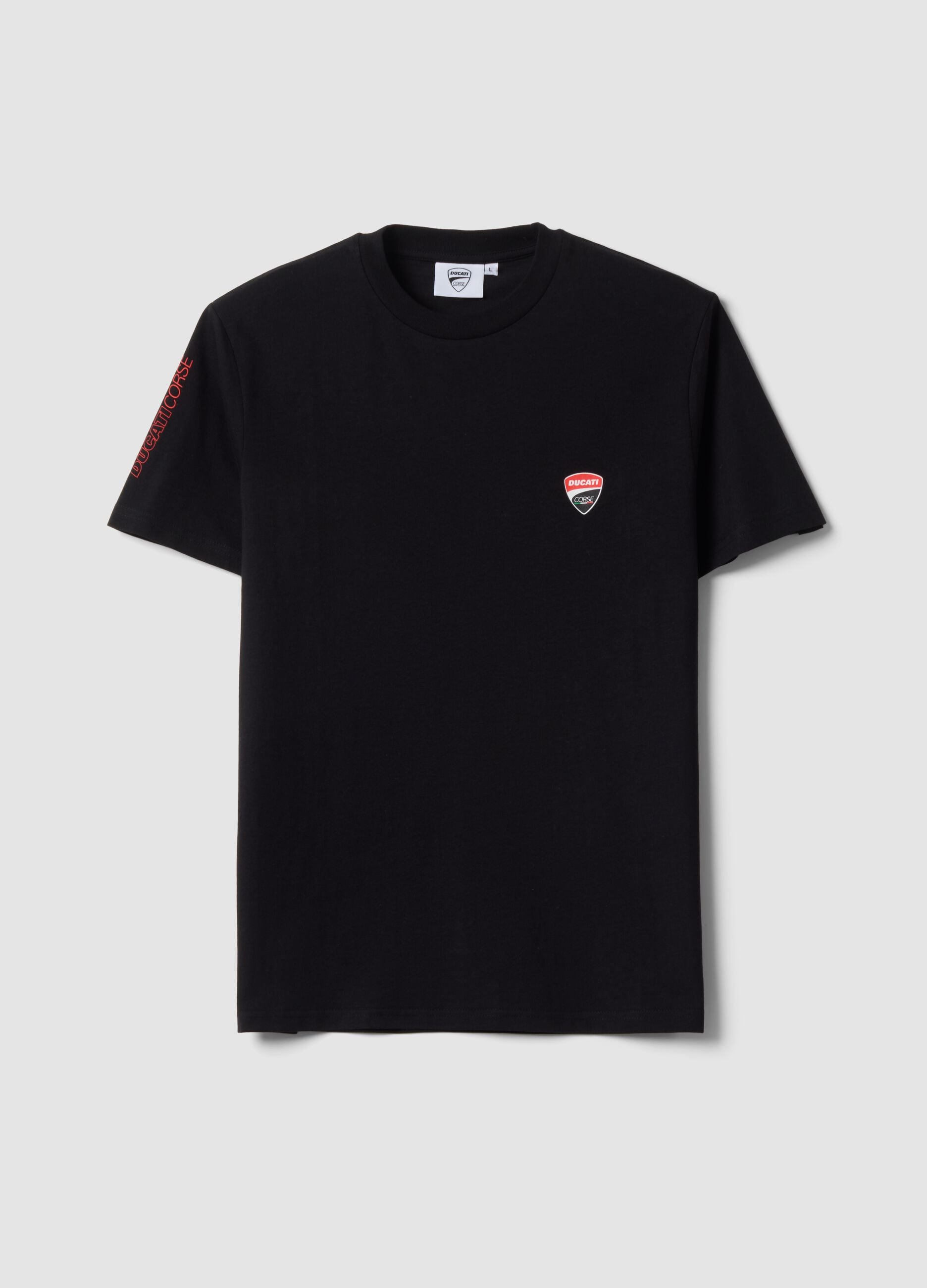 T-shirt preta em algod&atilde;o puro com estampado Ducati, regular fit