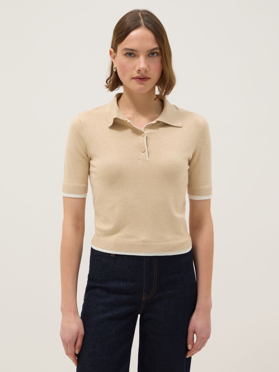 Beige Viscose Blend Polo Regular Fit_0
