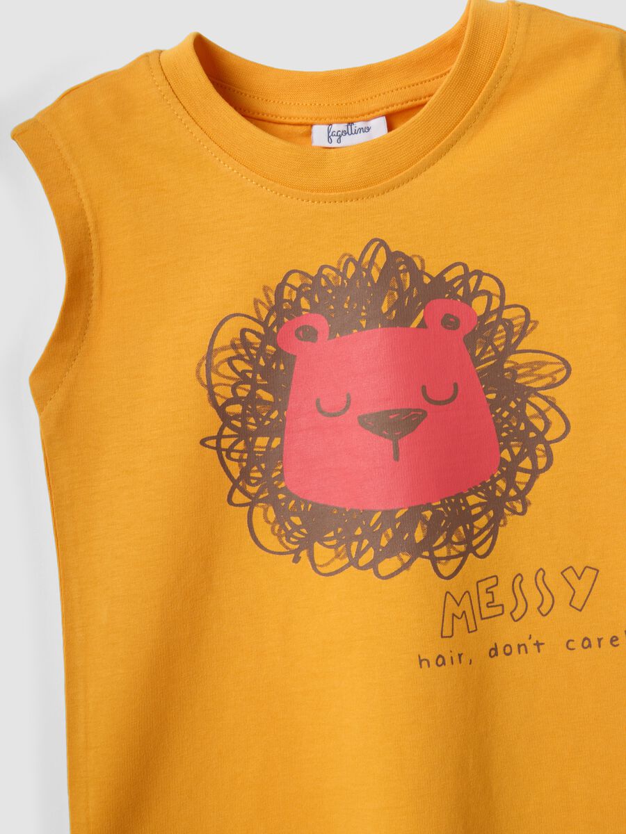 Yellow and brown pure cotton top and shorts set for baby boy, regular fit_3