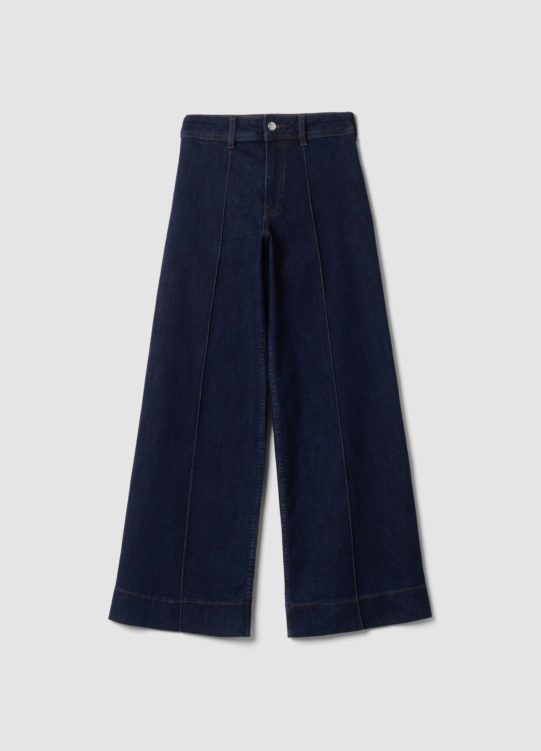 Dark blue wide-leg stretch cotton jeans