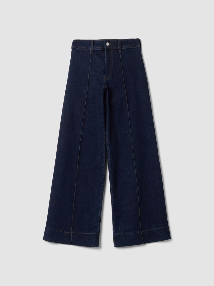Dark blue wide-leg stretch cotton jeans_0