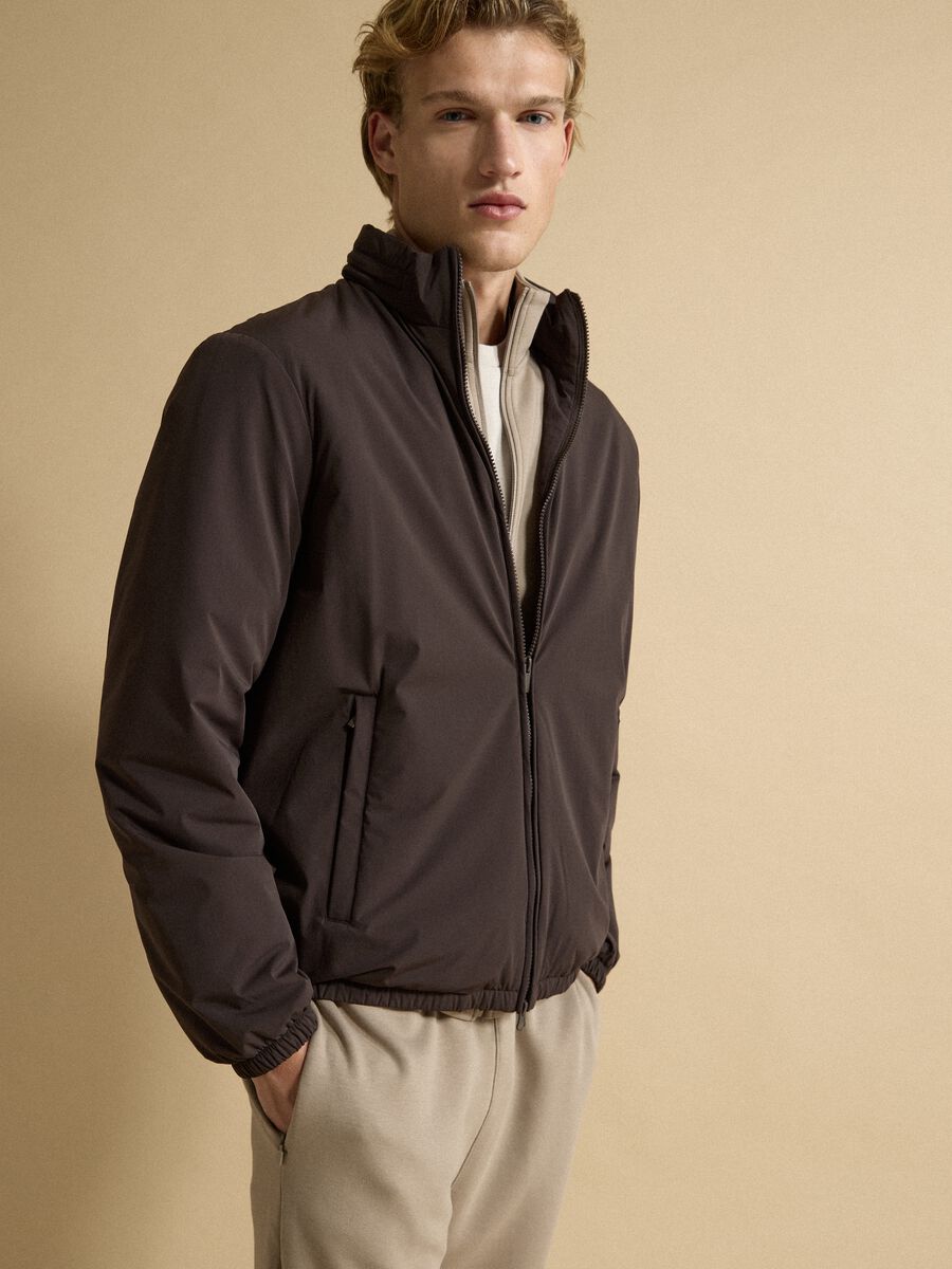 Brown padded stretch-fabric jacket, regular fit_0