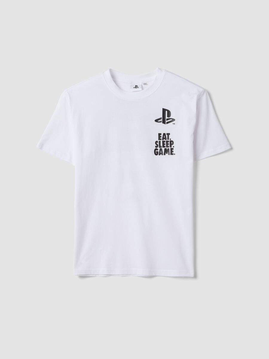 Camiseta blanca de ni&ntilde;o con logo de PlayStation en algod&oacute;n puro, corte relaxed_3